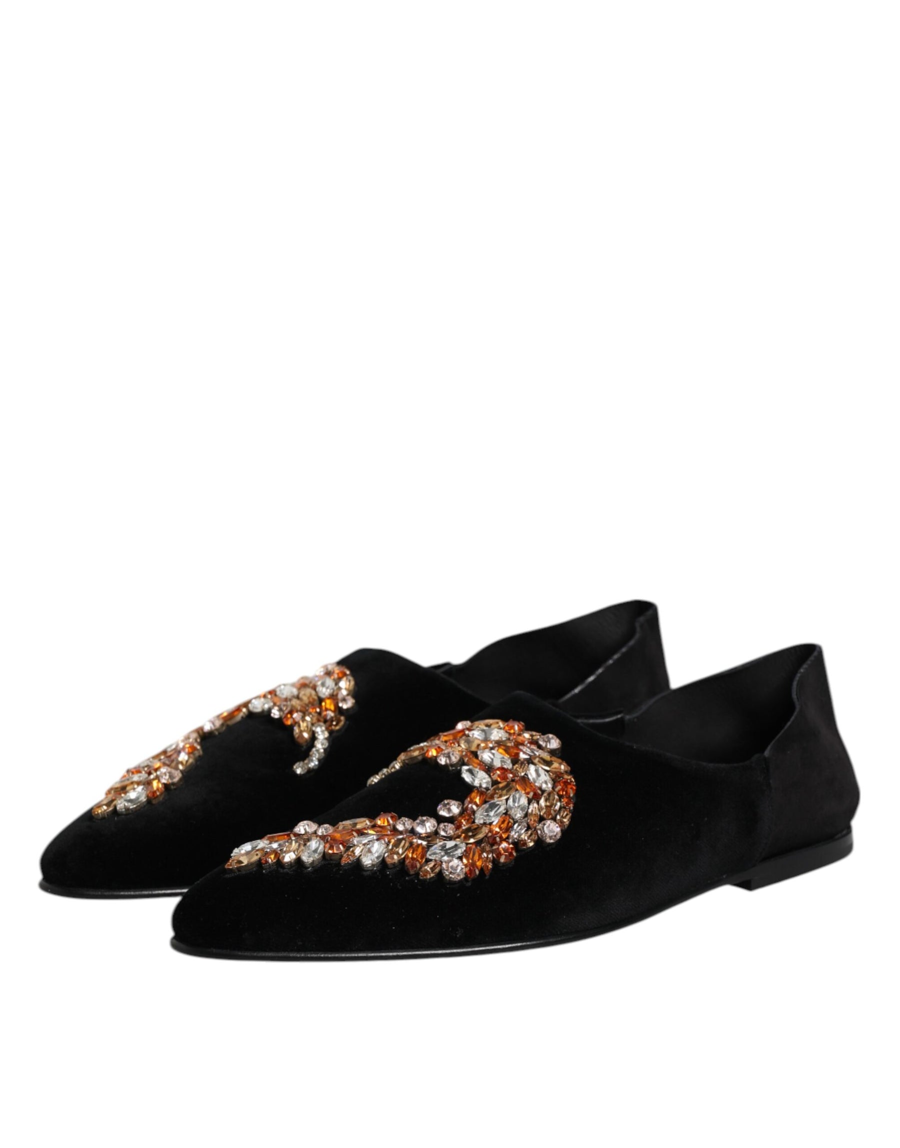Dolce & Gabbana Black Velvet Embellished Loafer Slip On Shoes | Regal Royce