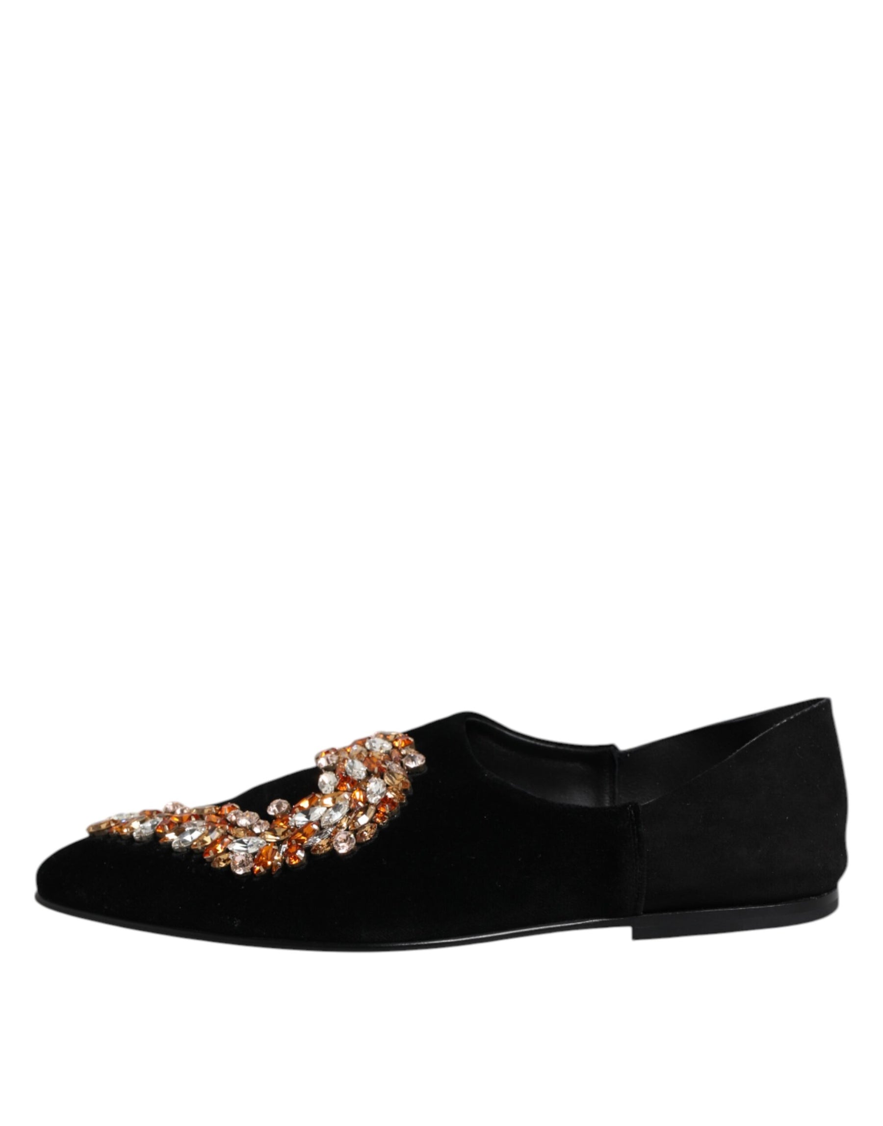 Dolce & Gabbana Black Velvet Embellished Loafer Slip On Shoes | Regal Royce