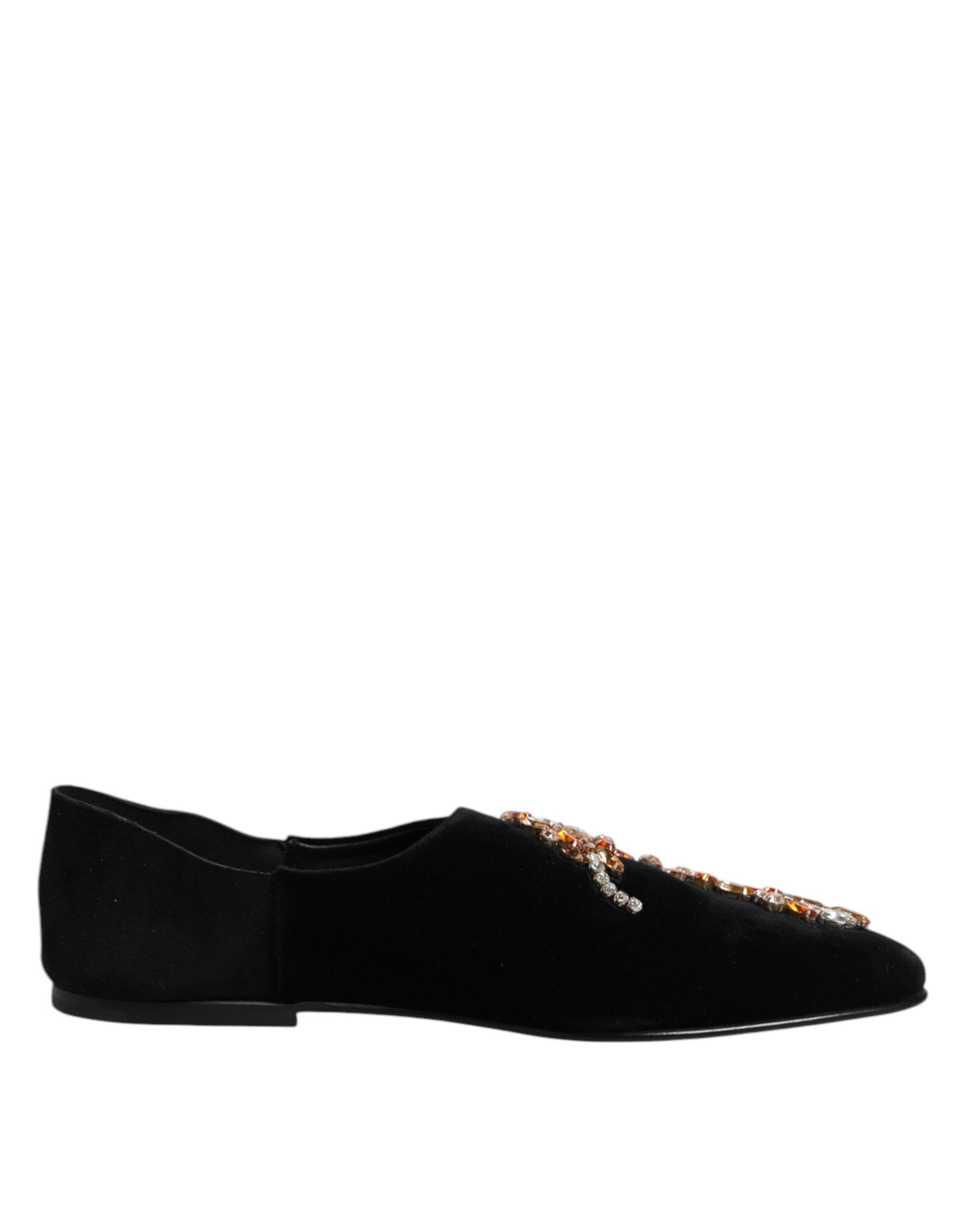 Dolce & Gabbana Black Velvet Embellished Loafer Slip On Shoes | Regal Royce