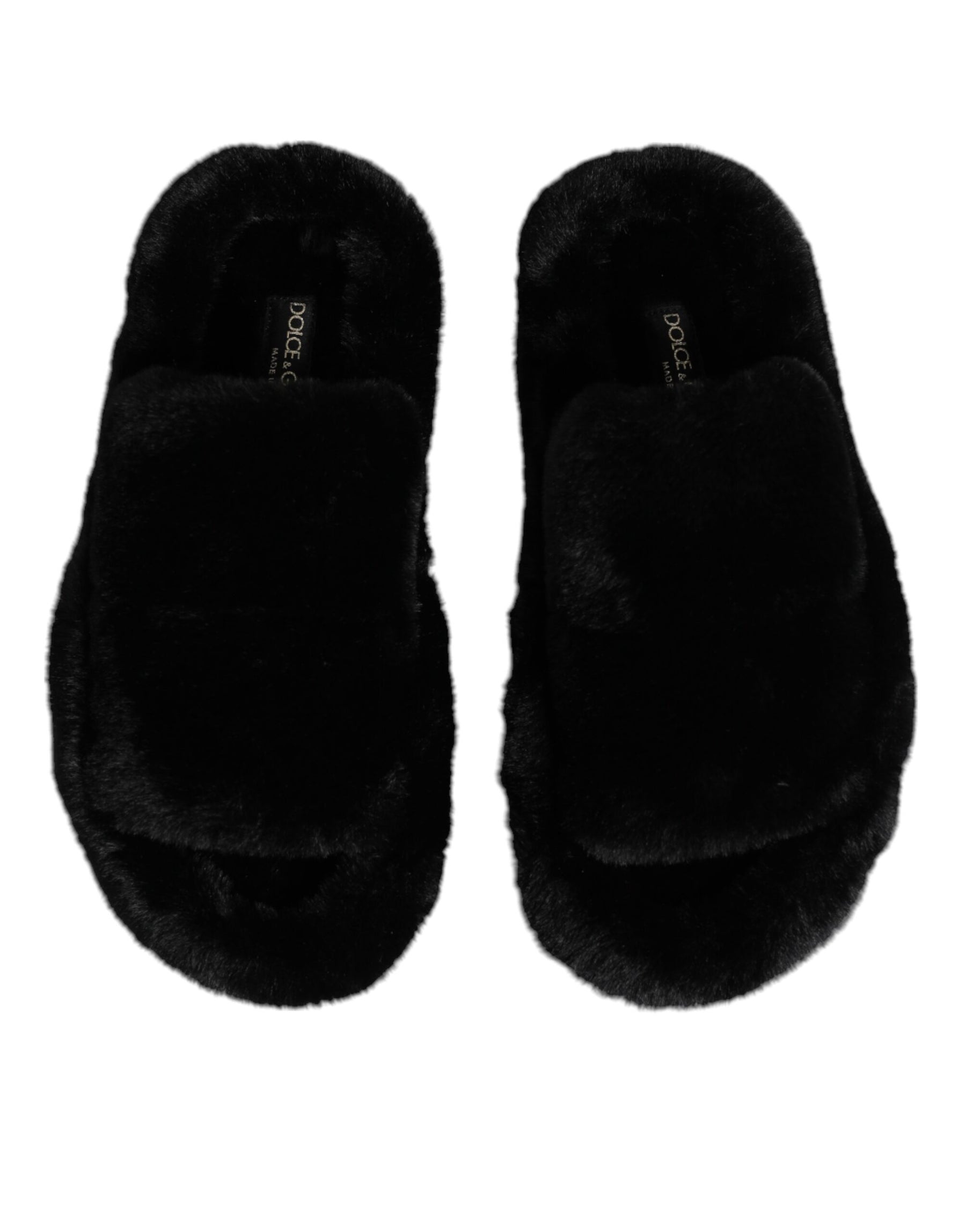 Dolce & Gabbana Black Polyester Velvet Slides Slipper Shoes | Regal Royce