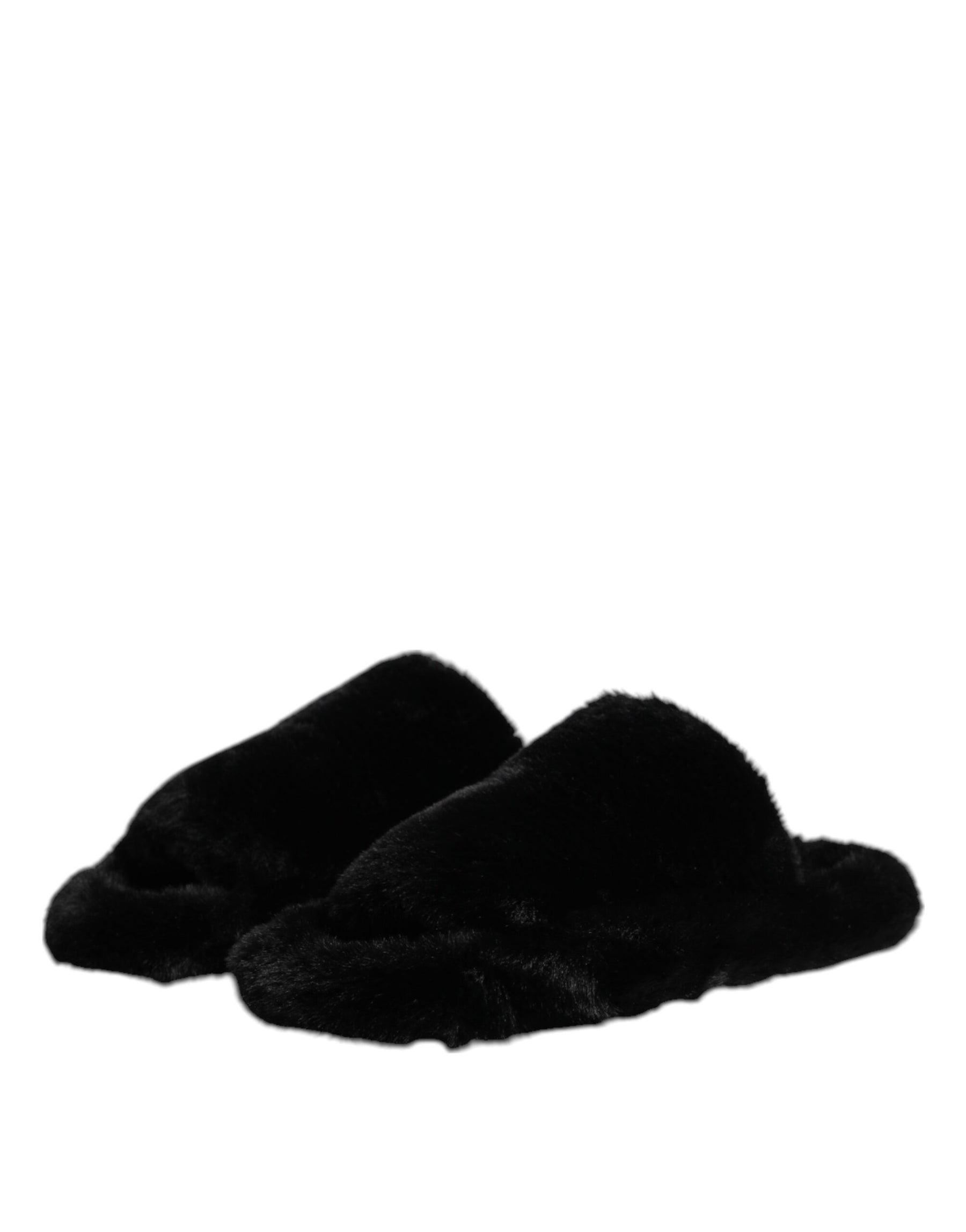 Dolce & Gabbana Black Polyester Velvet Slides Slipper Shoes | Regal Royce