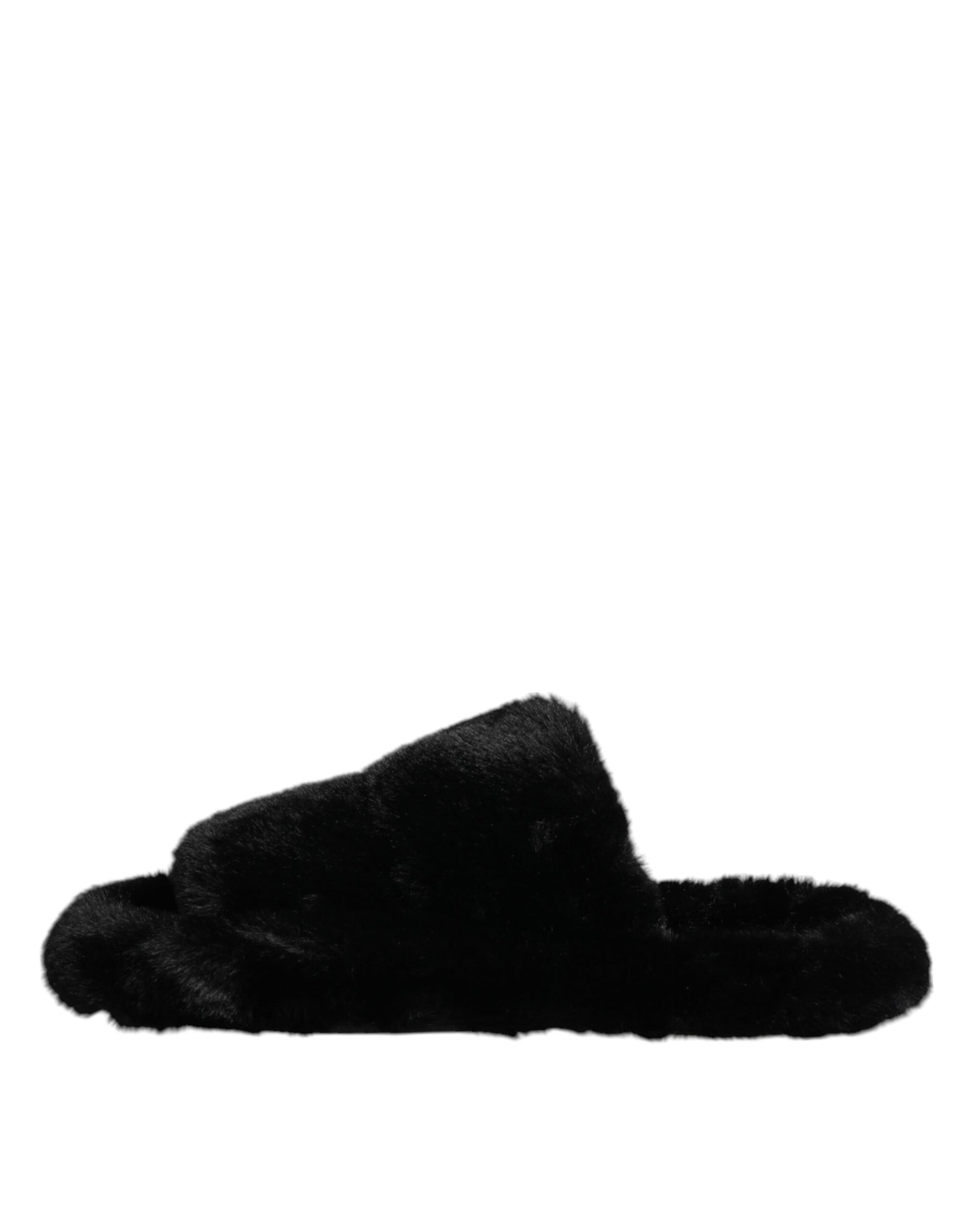 Dolce & Gabbana Black Polyester Velvet Slides Slipper Shoes | Regal Royce