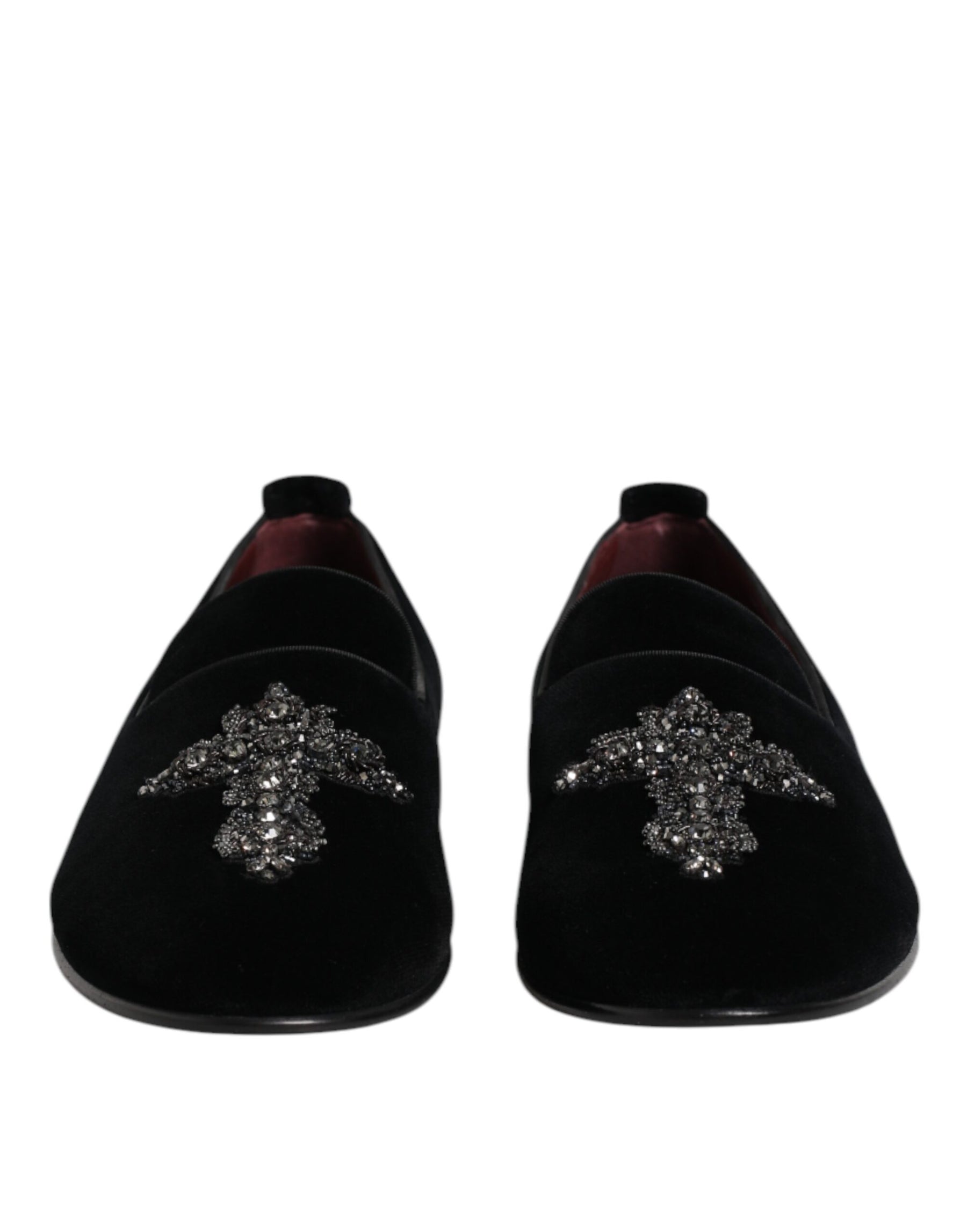 Dolce & Gabbana Black Velvet Embellished Loafer Slip On Shoes | Regal Royce