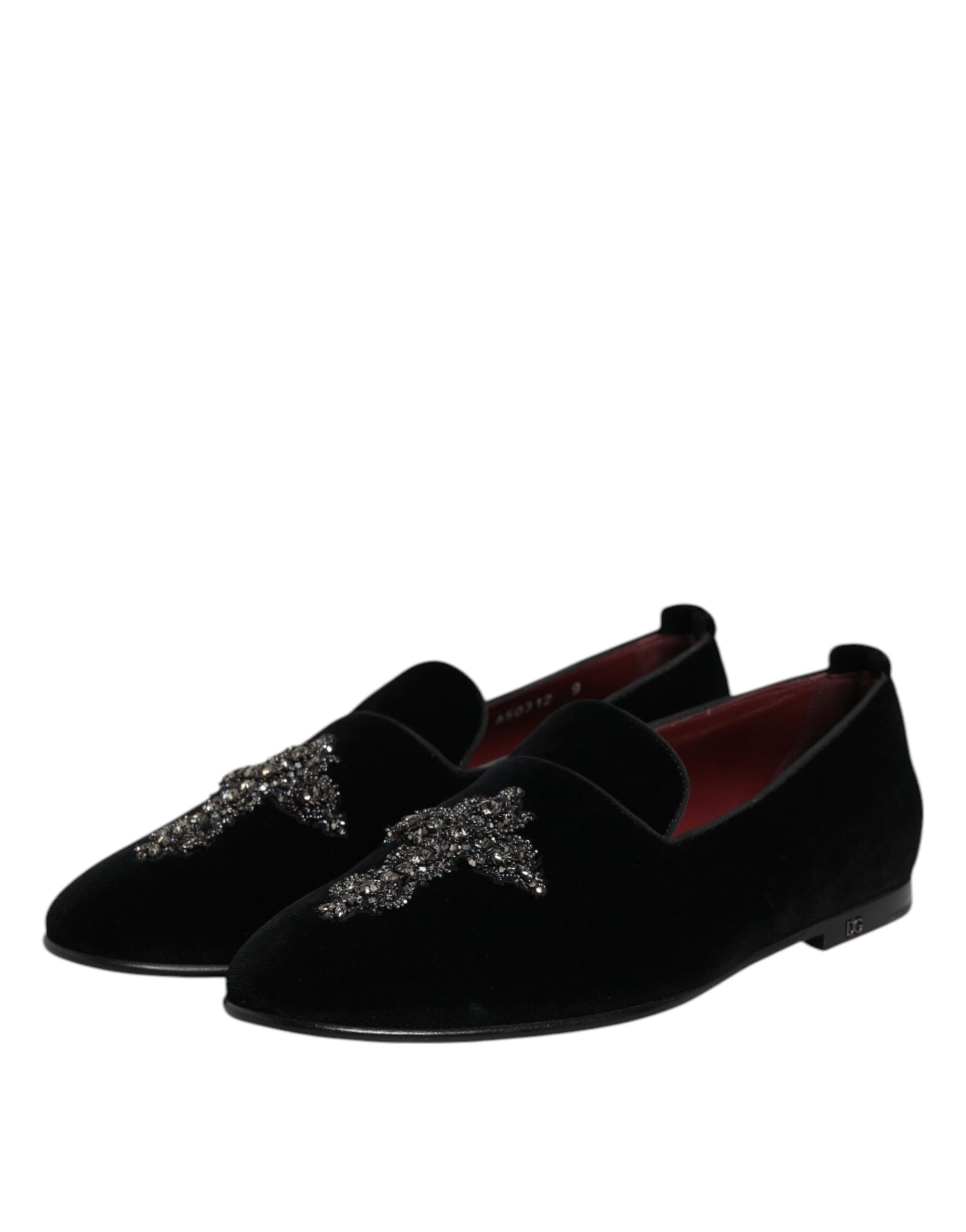 Dolce & Gabbana Black Velvet Embellished Loafer Slip On Shoes | Regal Royce