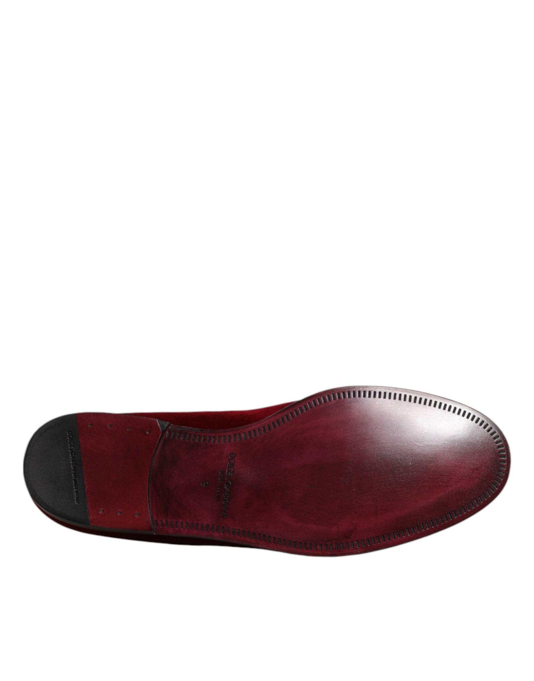 Dolce & Gabbana Red Cotton Velvet Slip On Loafers Formal Shoes | Regal Royce
