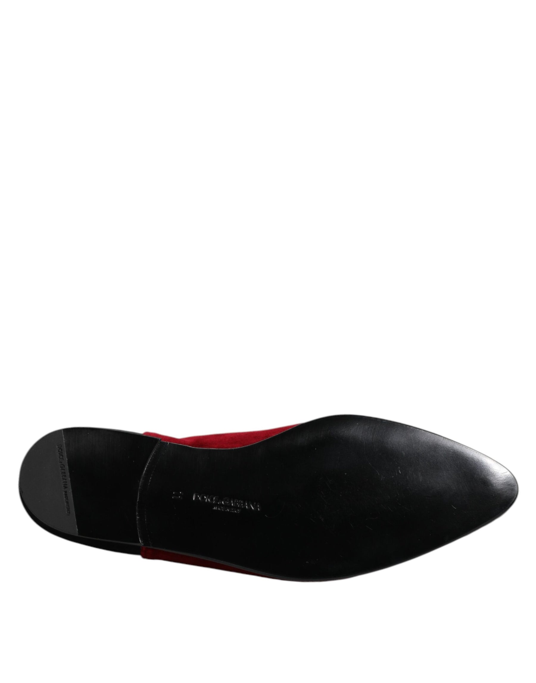 Dolce & Gabbana Black Red Velvet Embellished Slip On Shoes | Regal Royce