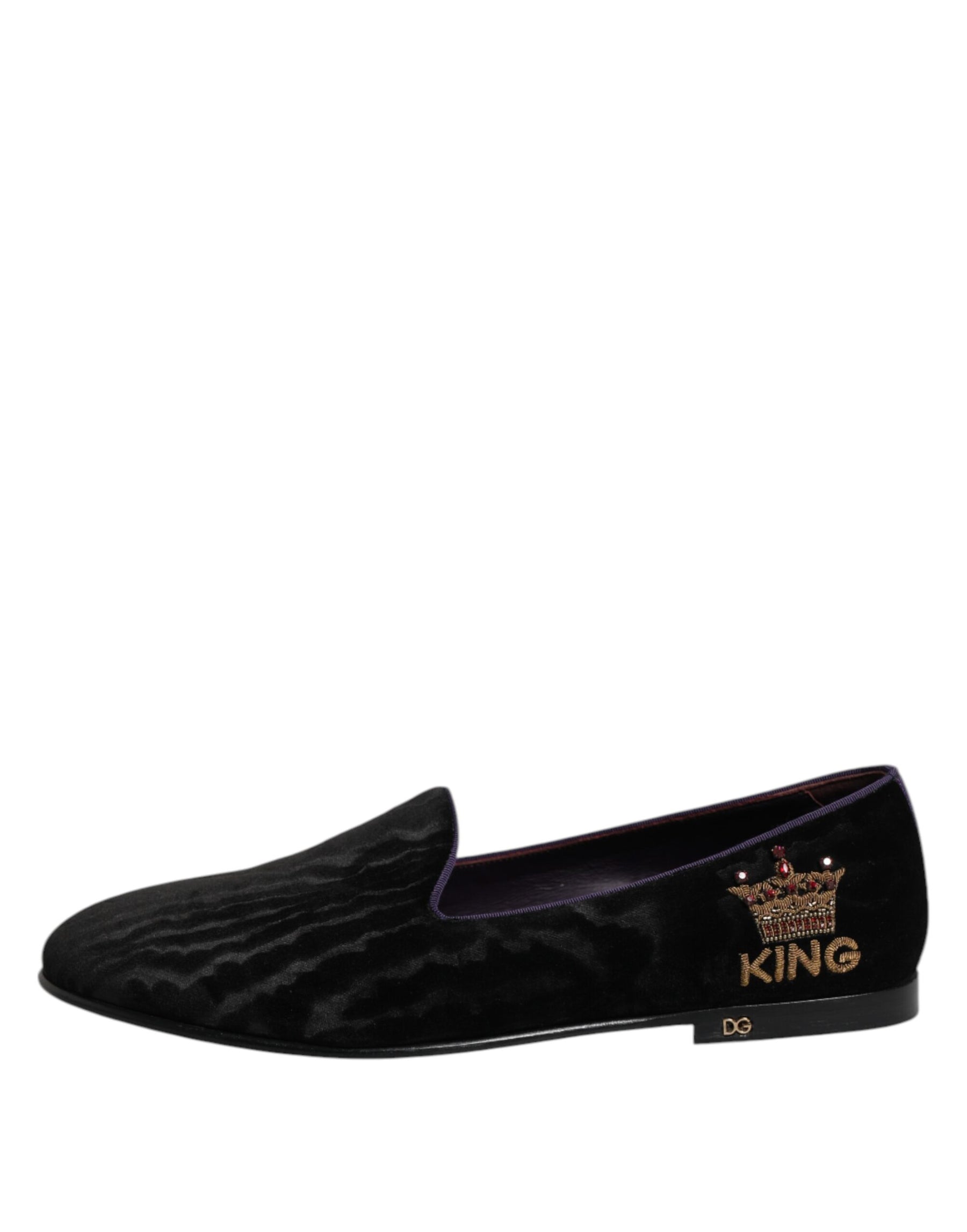 Dolce & Gabbana Black DG Crown Embroidery Loafers Slip On Shoes | Regal Royce