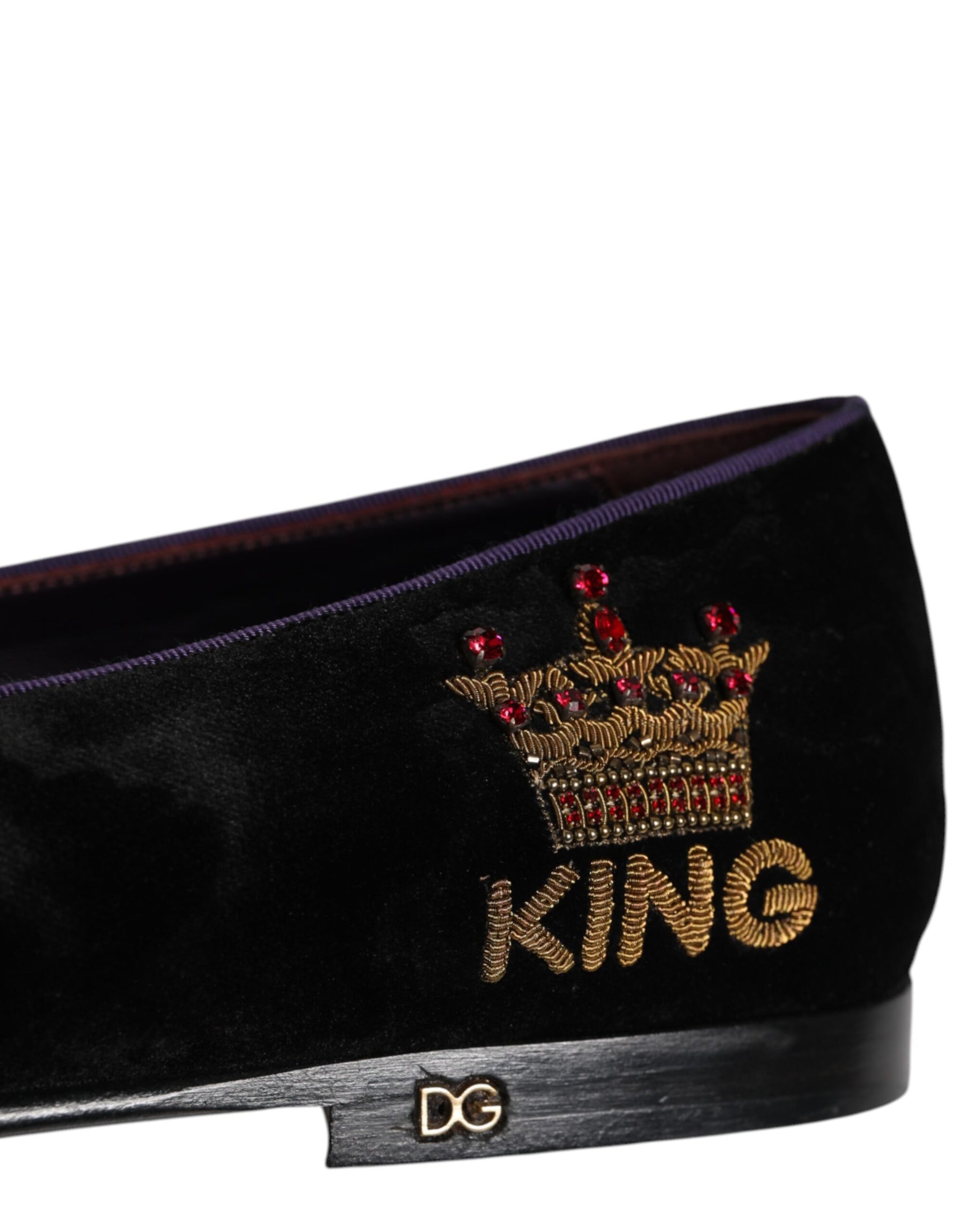 Dolce & Gabbana Black DG Crown Embroidery Loafers Slip On Shoes | Regal Royce