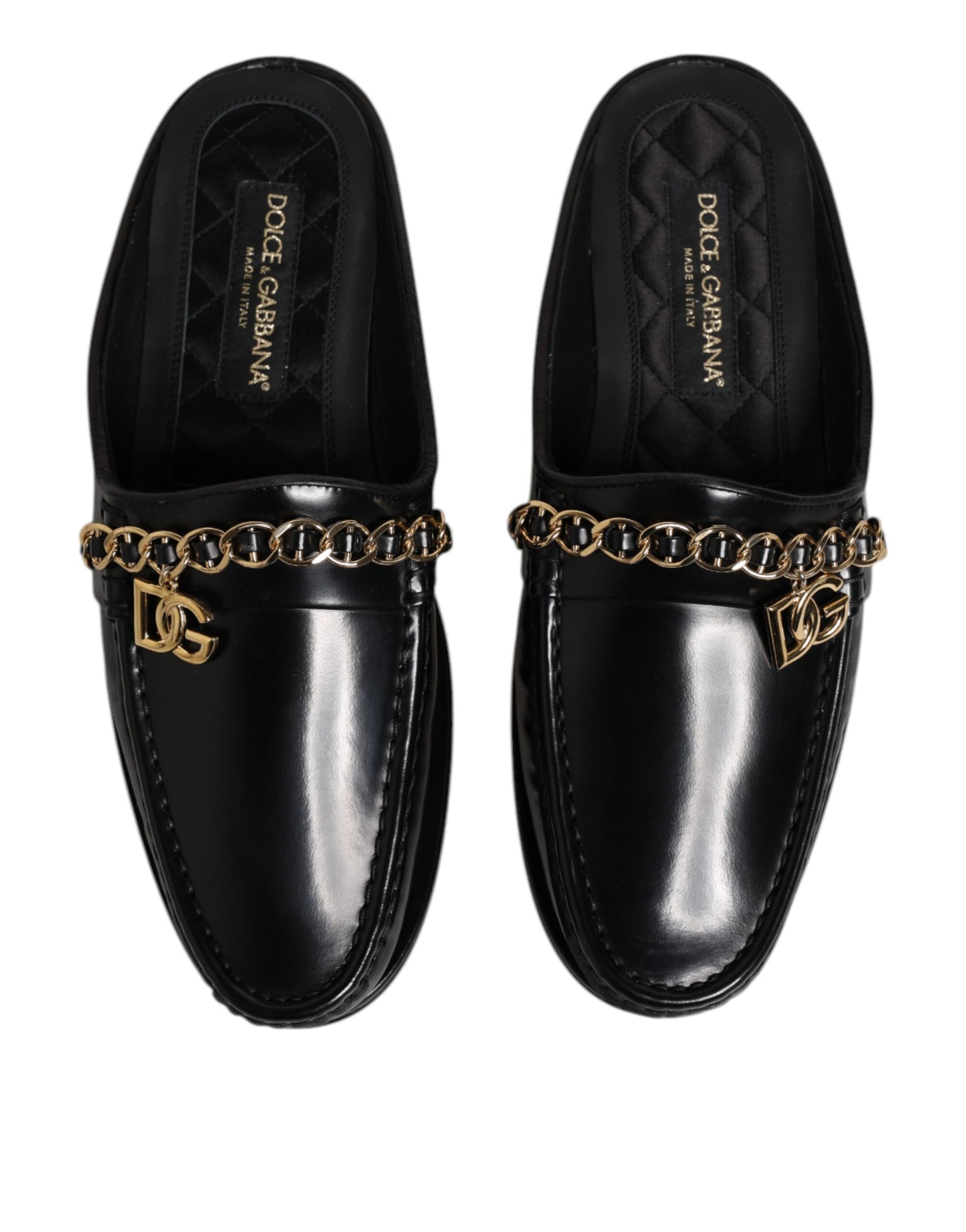 Dolce & Gabbana Black Leather DG Chain Embellished Sandals Shoes | Regal Royce
