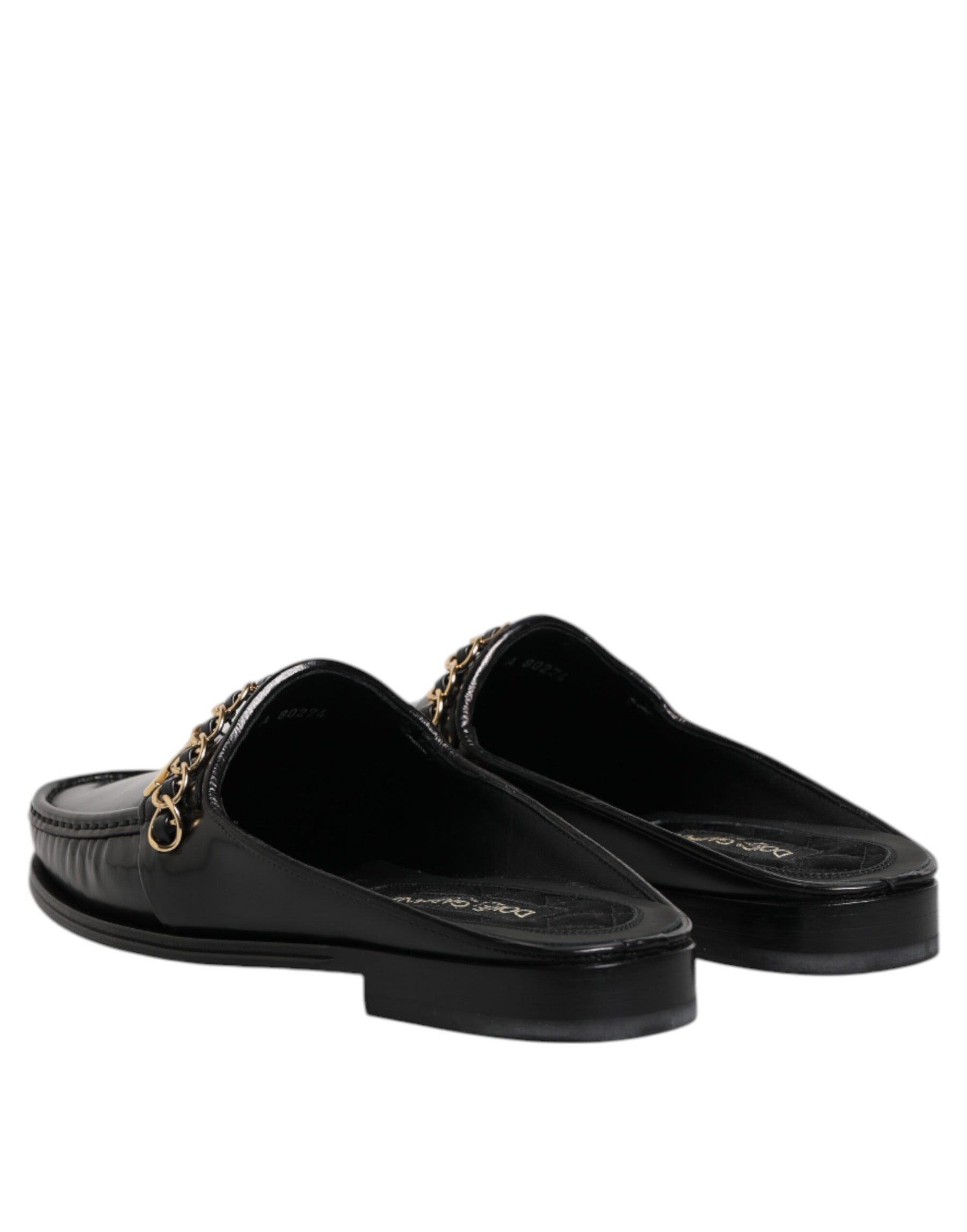 Dolce & Gabbana Black Leather DG Chain Embellished Sandals Shoes | Regal Royce