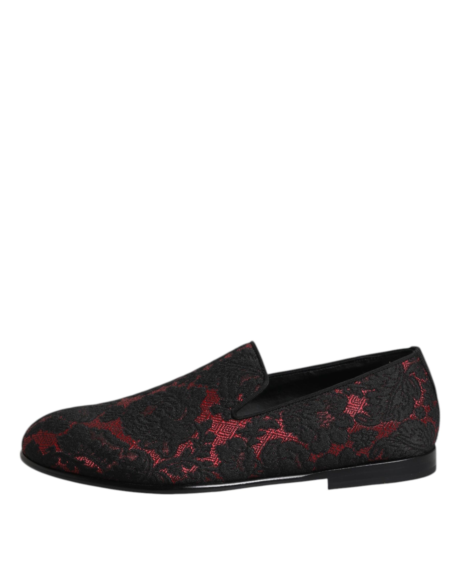 Dolce & Gabbana Red Black Jacquard Slip On Men Loafers Shoes | Regal Royce