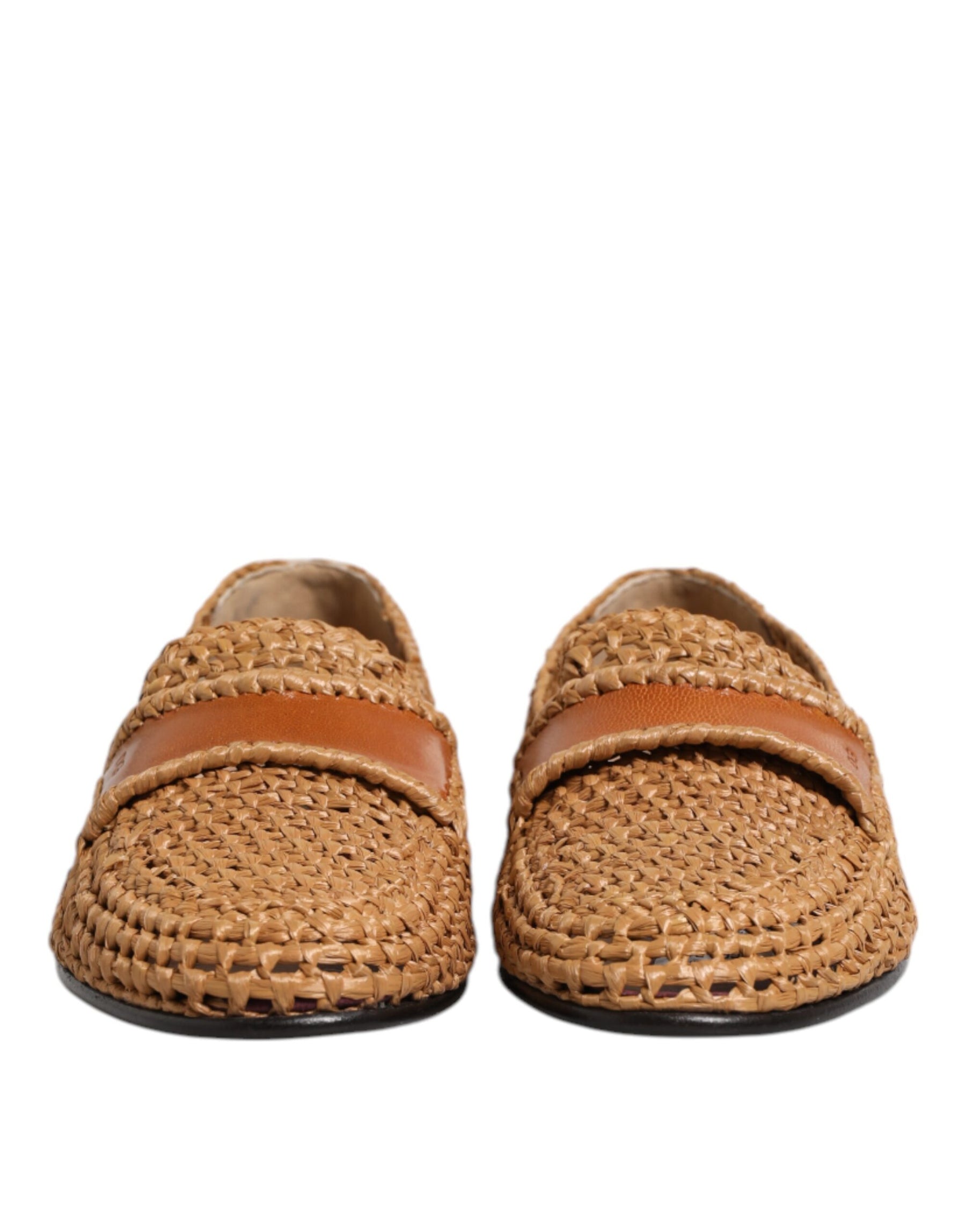 Dolce & Gabbana Brown Woven Raffia Slip On Loafers Shoes | Regal Royce