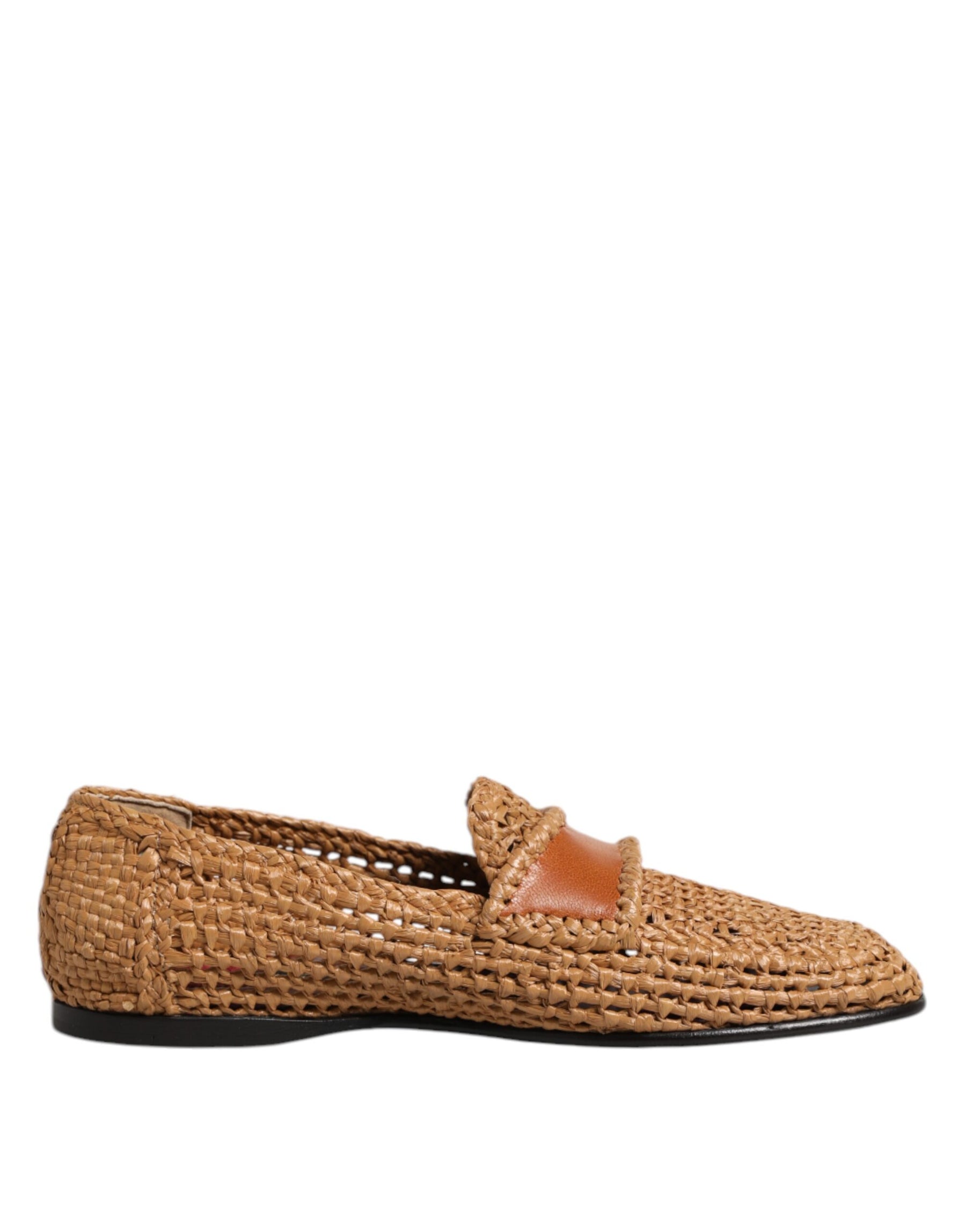 Dolce & Gabbana Brown Woven Raffia Slip On Loafers Shoes | Regal Royce