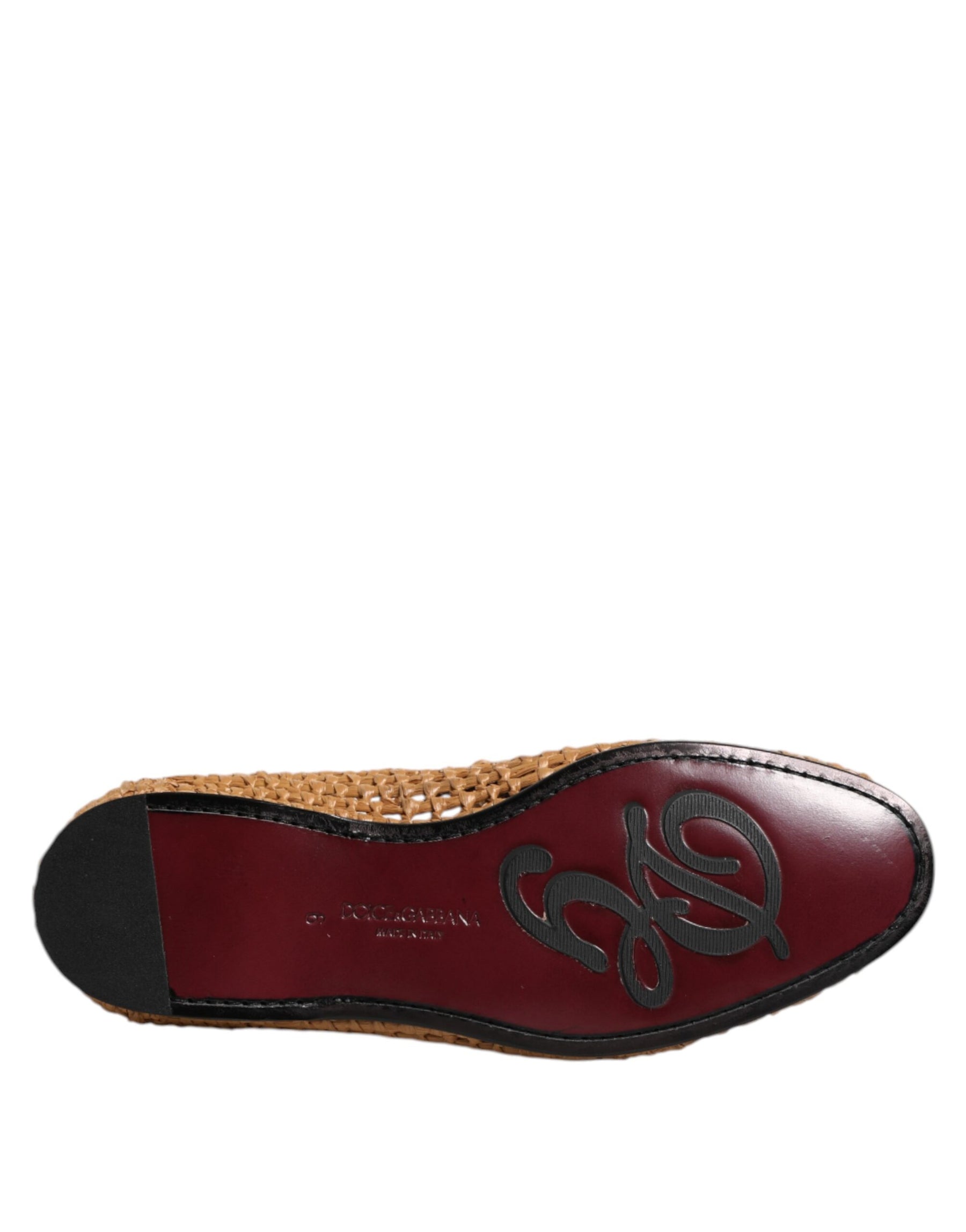 Dolce & Gabbana Brown Woven Raffia Slip On Loafers Shoes | Regal Royce