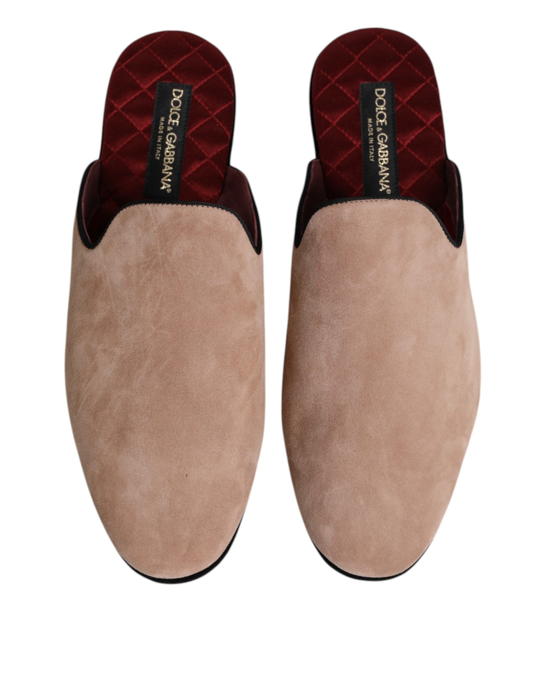 Dolce & Gabbana Beige Capra Suede Slides Flat Slipper Shoes | Regal Royce