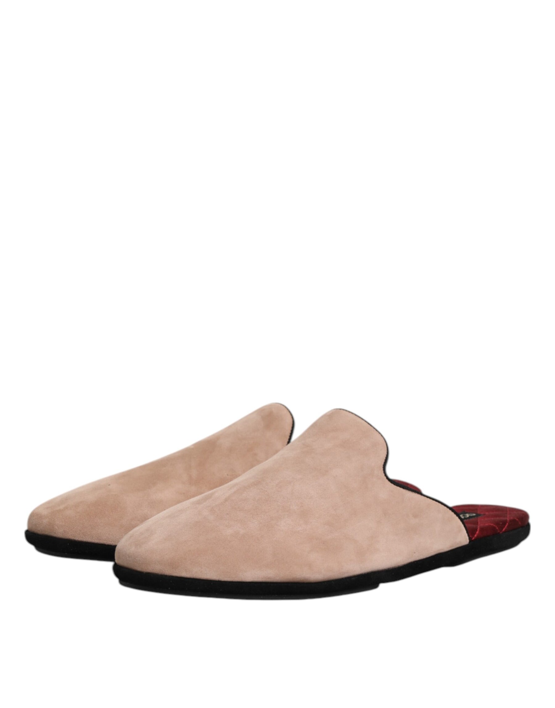 Dolce & Gabbana Beige Capra Suede Slides Flat Slipper Shoes | Regal Royce