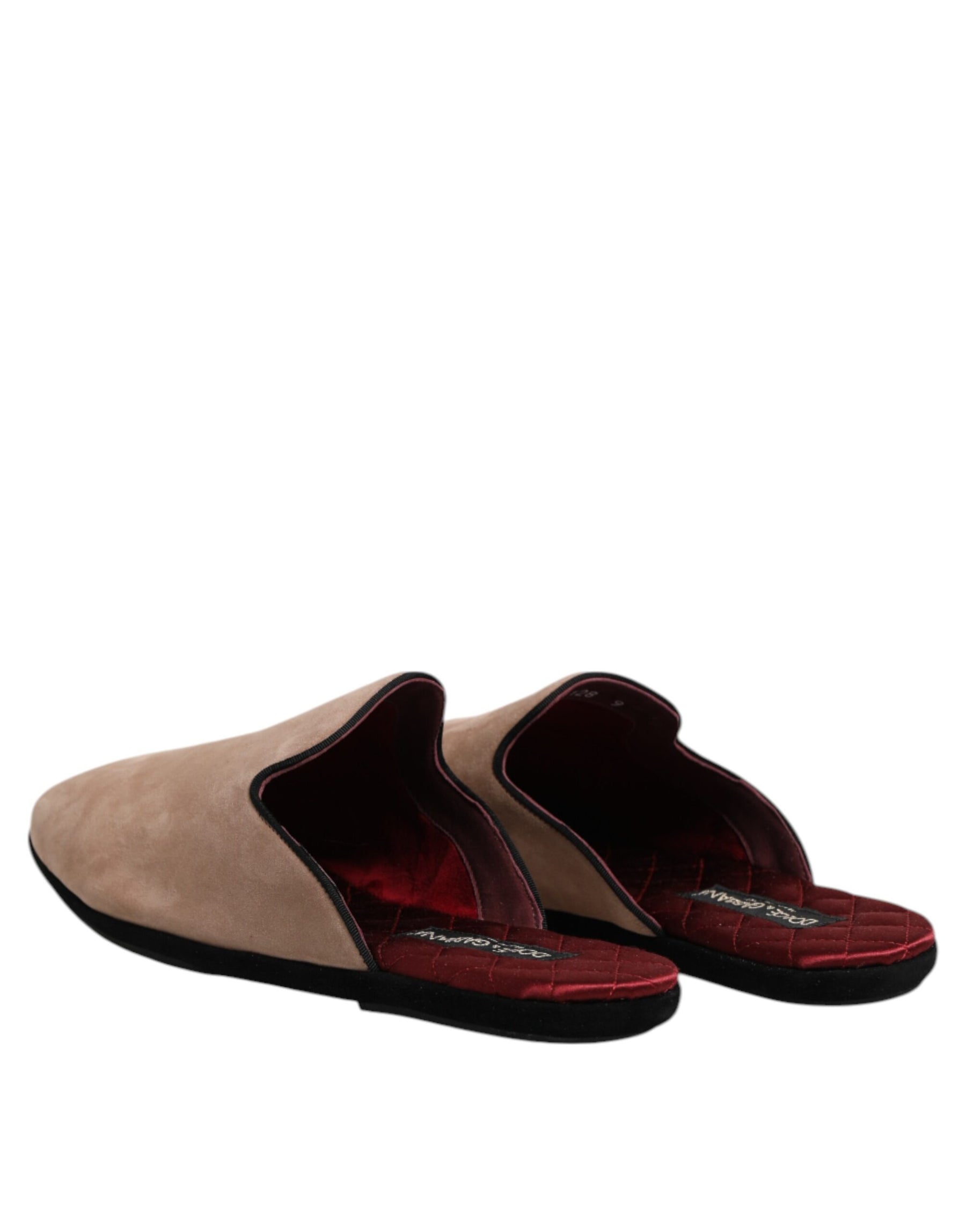 Dolce & Gabbana Beige Capra Suede Slides Flat Slipper Shoes | Regal Royce