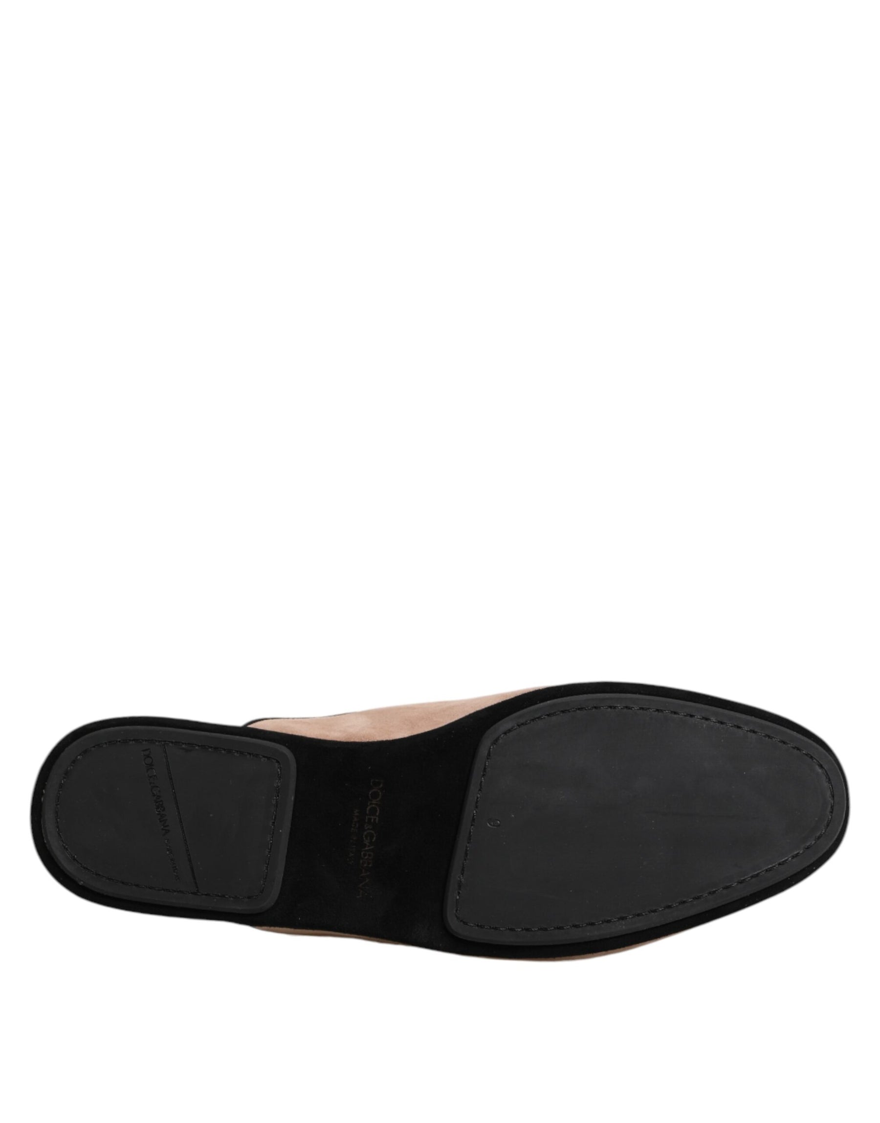 Dolce & Gabbana Beige Capra Suede Slides Flat Slipper Shoes | Regal Royce