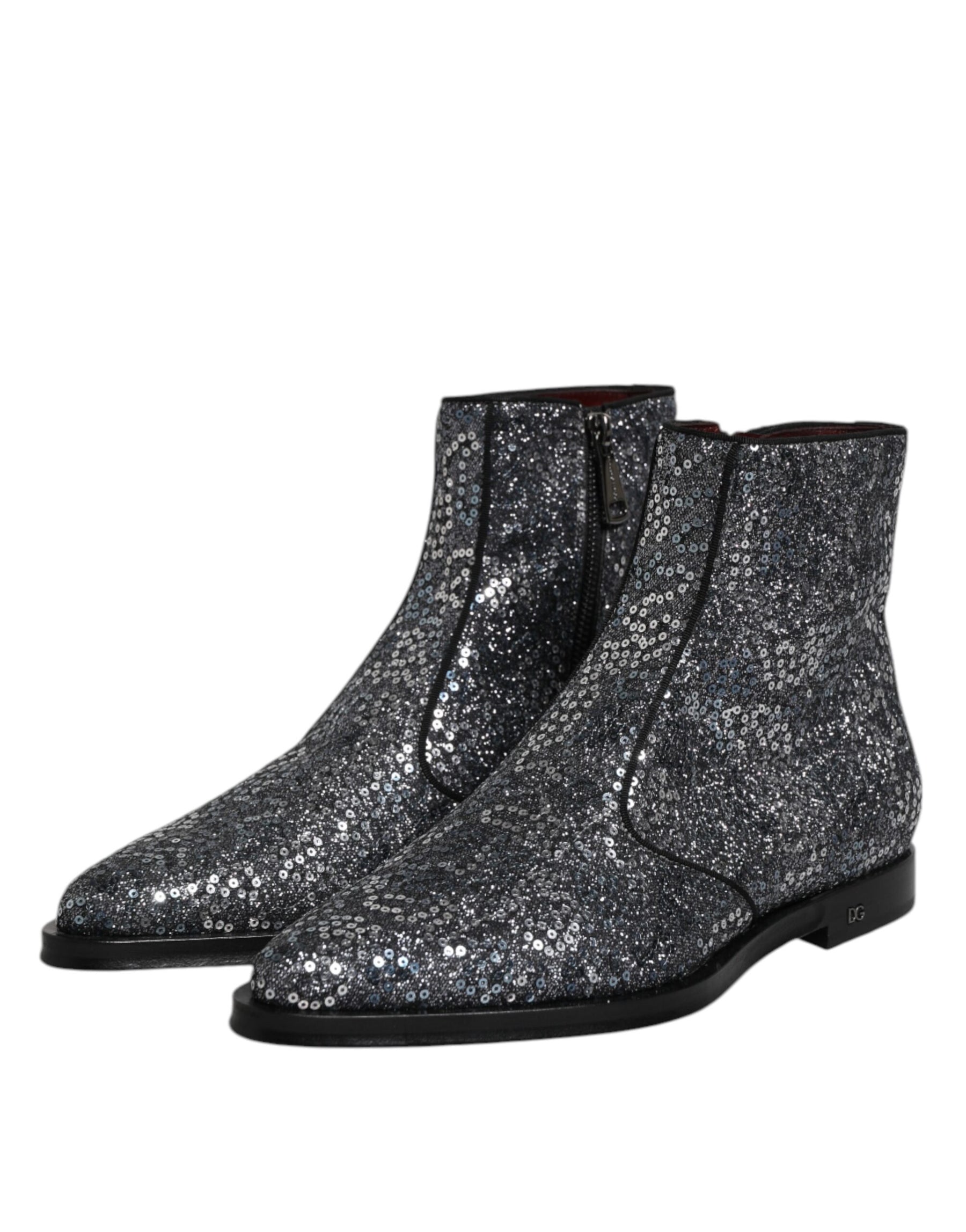 Dolce & Gabbana Dark Gray Cotton Sequined Chelsea Boots Shoes | Regal Royce