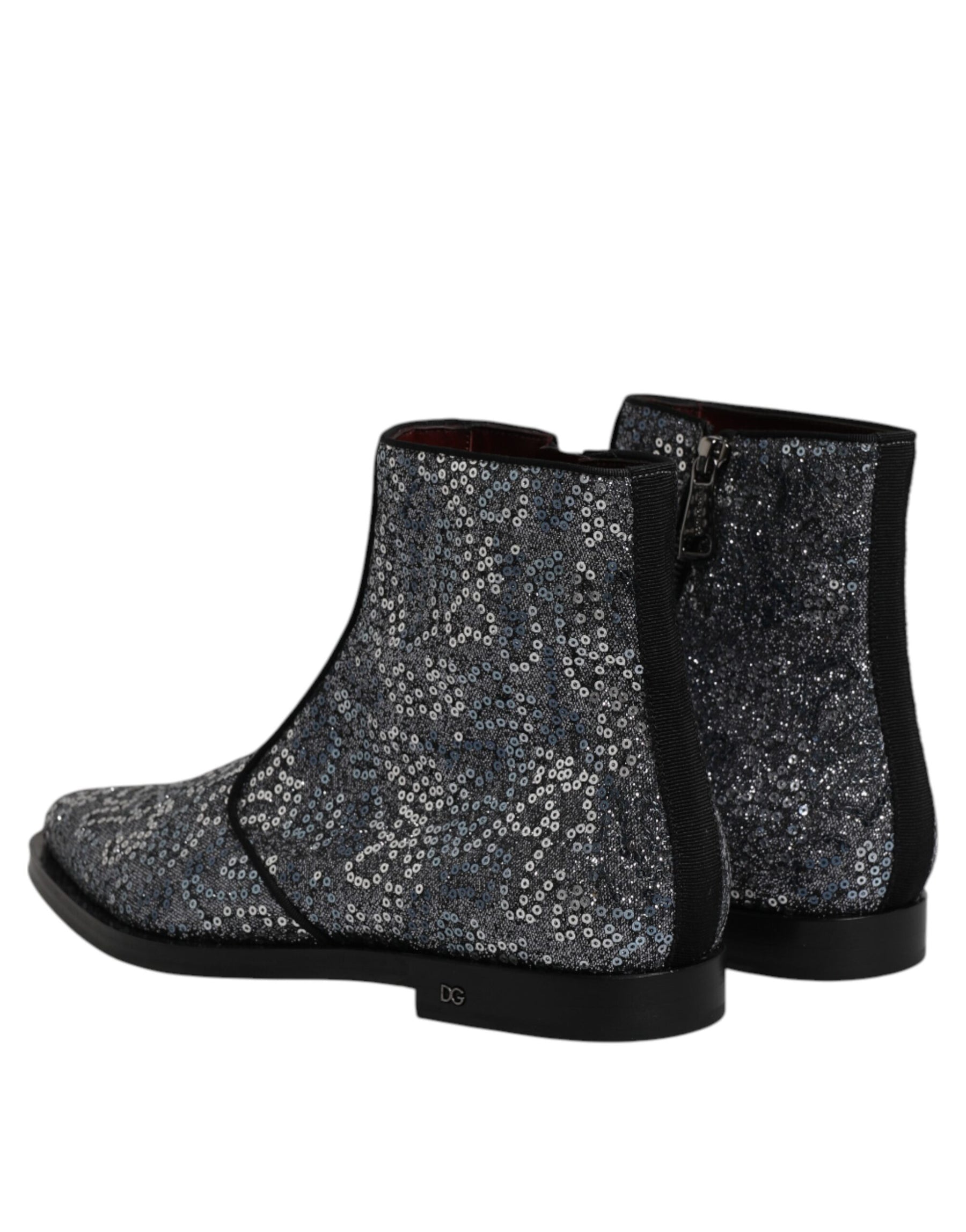 Dolce & Gabbana Dark Gray Cotton Sequined Chelsea Boots Shoes | Regal Royce