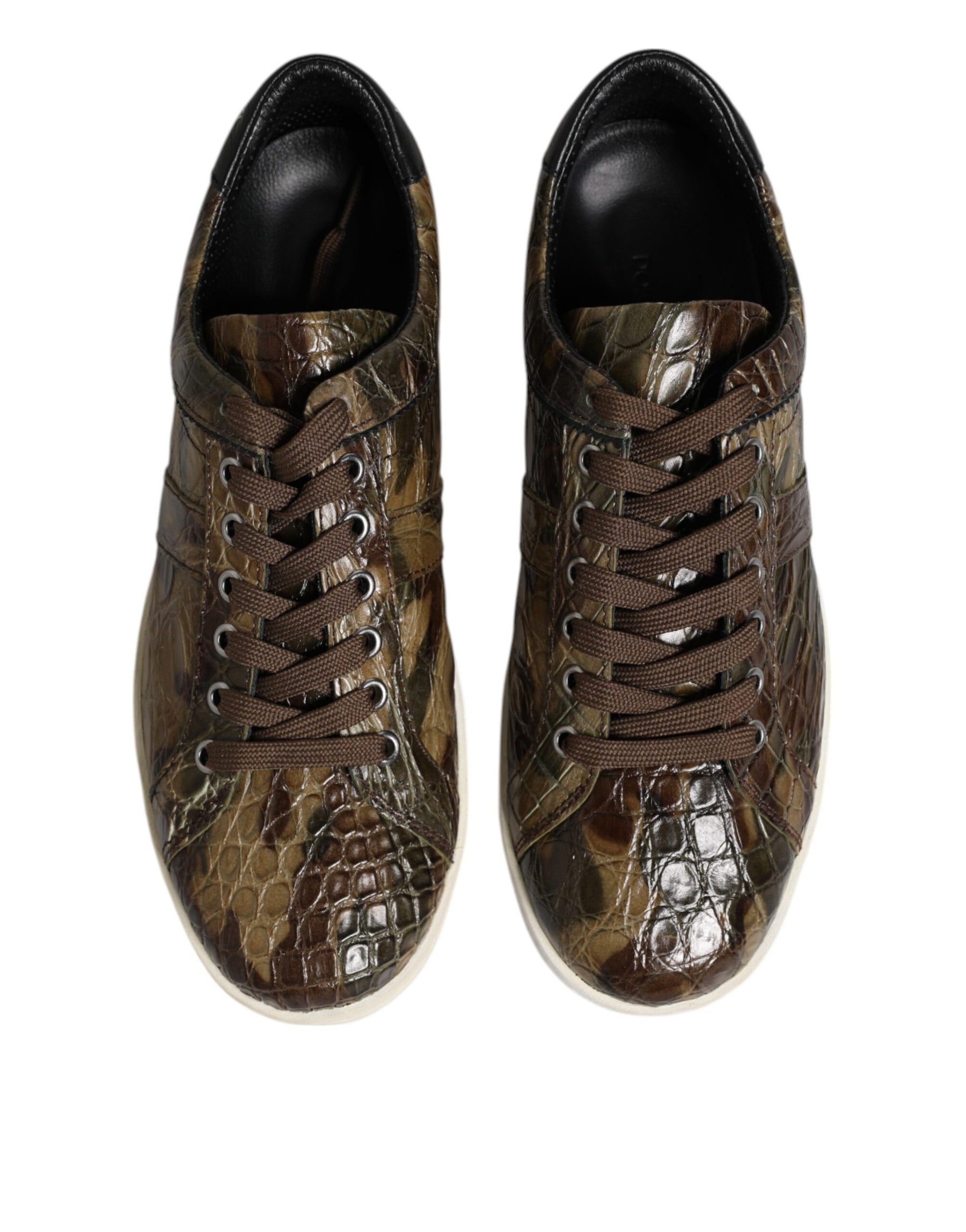 Dolce & Gabbana Brown Exotic Leather Low Top Sneakers Shoes | Regal Royce
