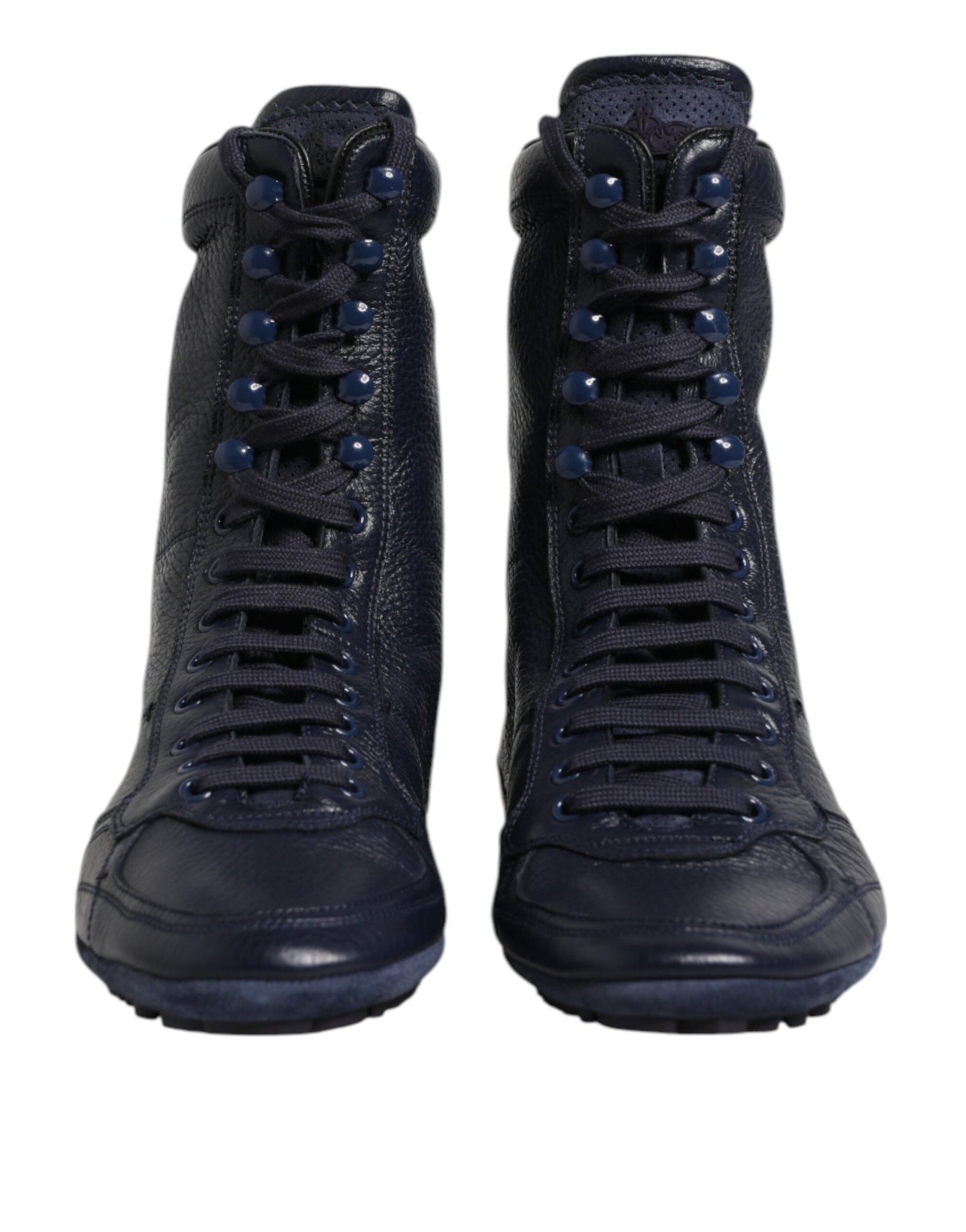 Dolce & Gabbana Dark Blue Leather KING High Top Sneakers Shoes | Regal Royce