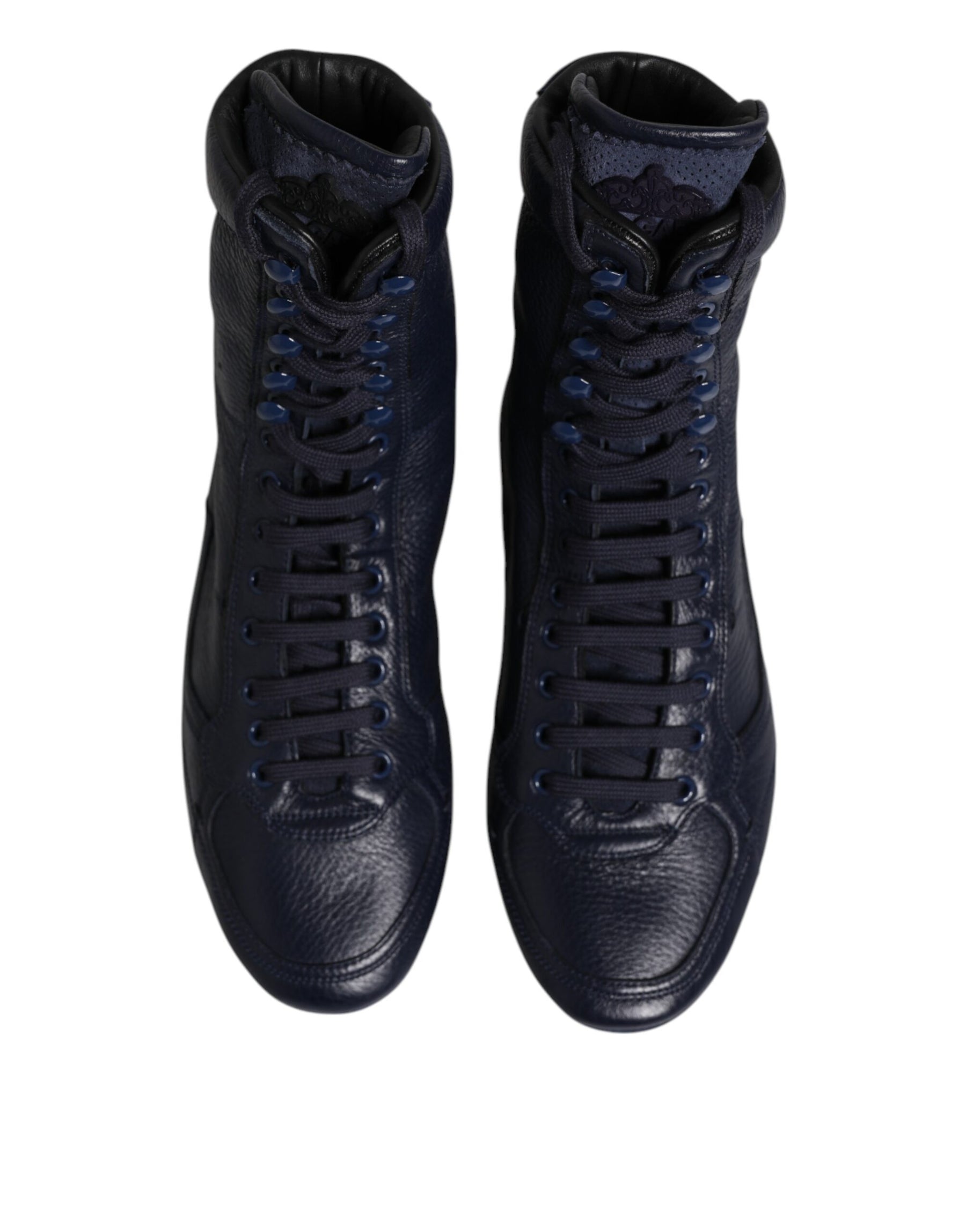 Dolce & Gabbana Dark Blue Leather KING High Top Sneakers Shoes | Regal Royce