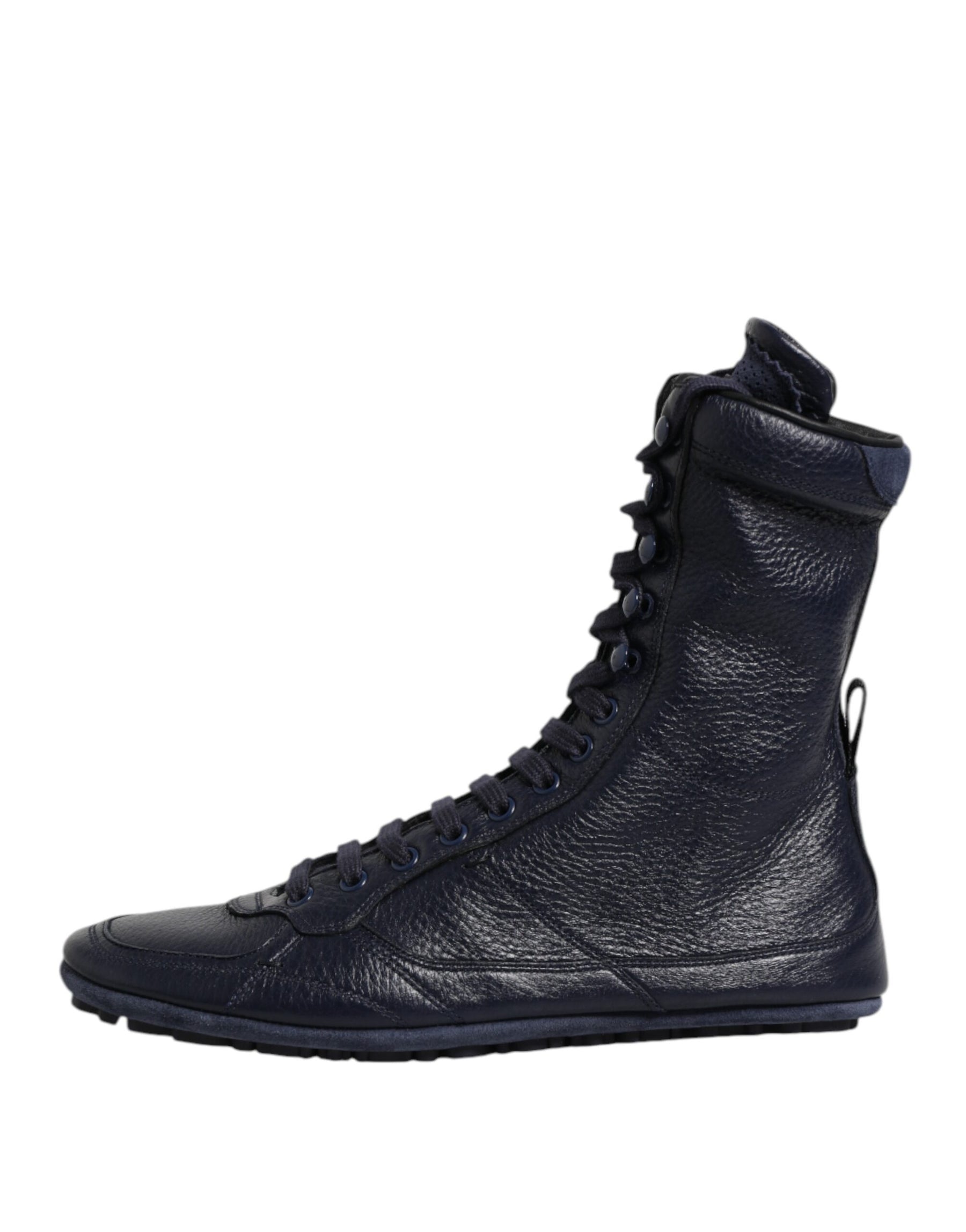Dolce & Gabbana Dark Blue Leather KING High Top Sneakers Shoes | Regal Royce