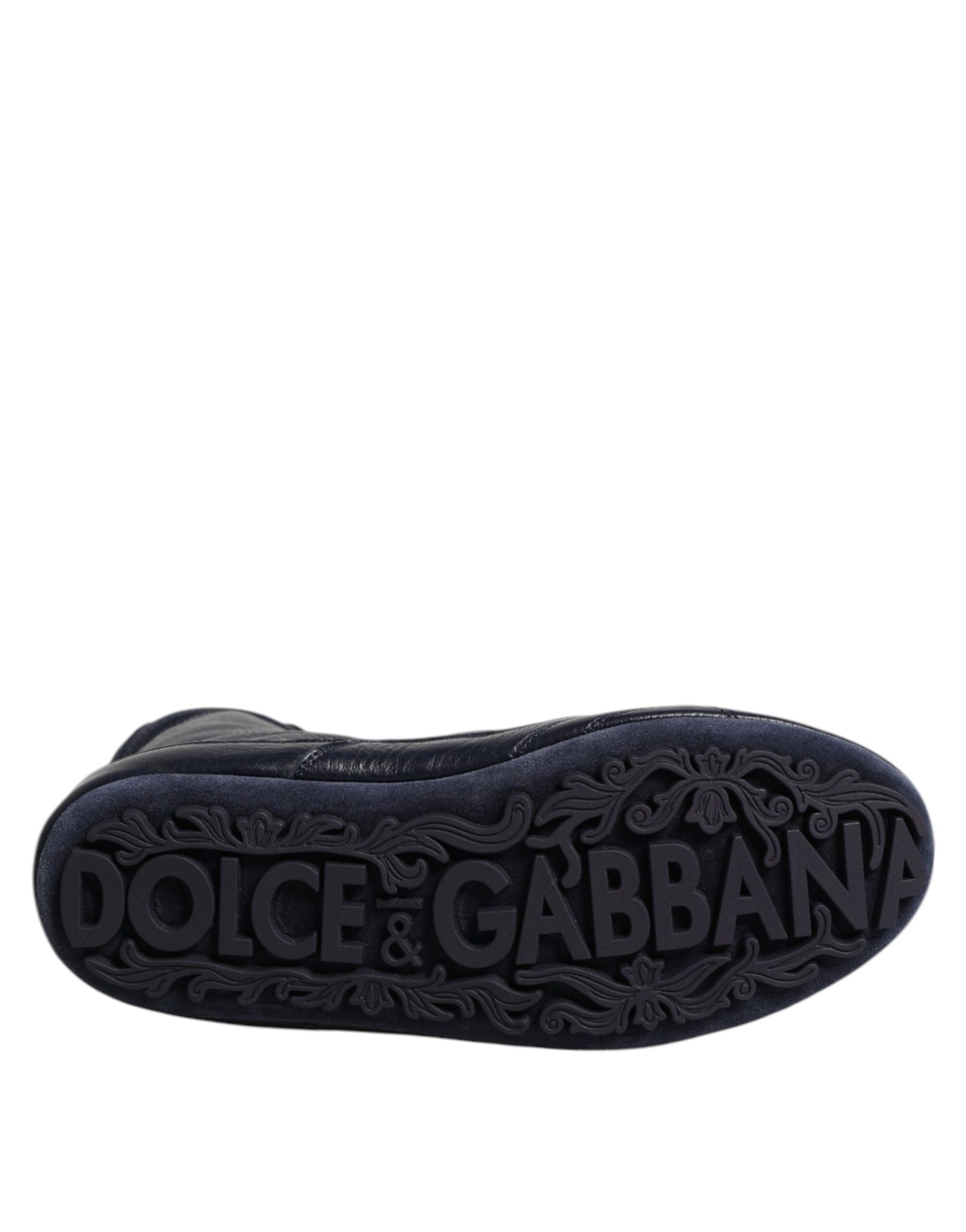 Dolce & Gabbana Dark Blue Leather KING High Top Sneakers Shoes | Regal Royce