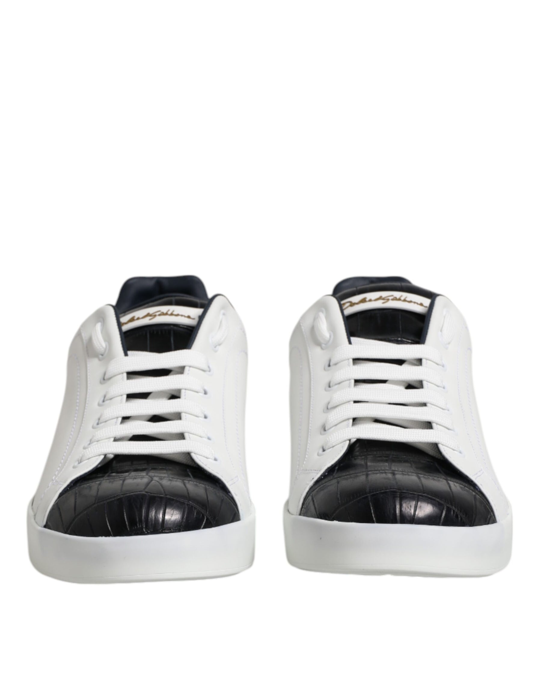 Dolce & Gabbana White Black Leather Portofino Sneaker Shoes | Regal Royce