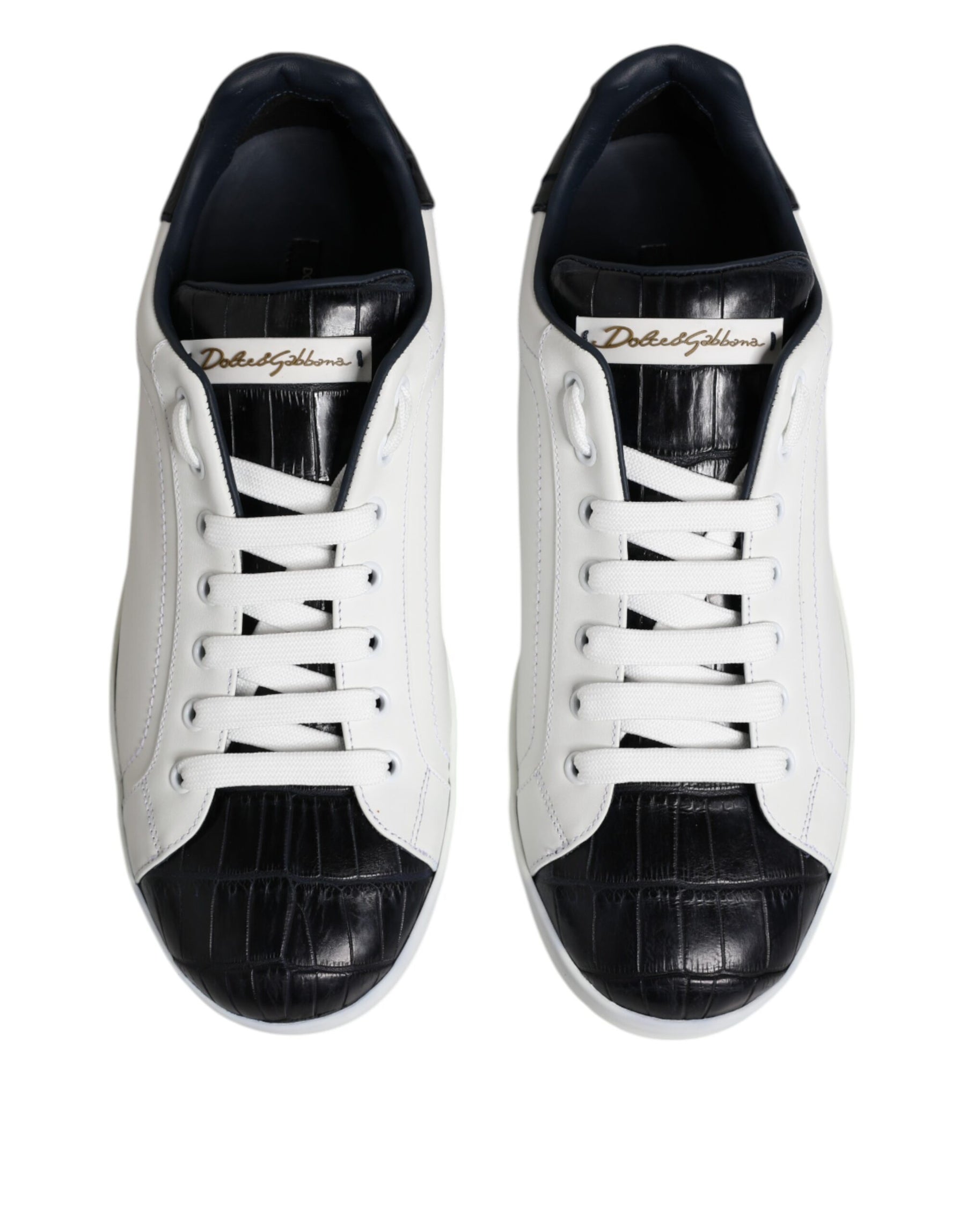 Dolce & Gabbana White Black Leather Portofino Sneaker Shoes | Regal Royce