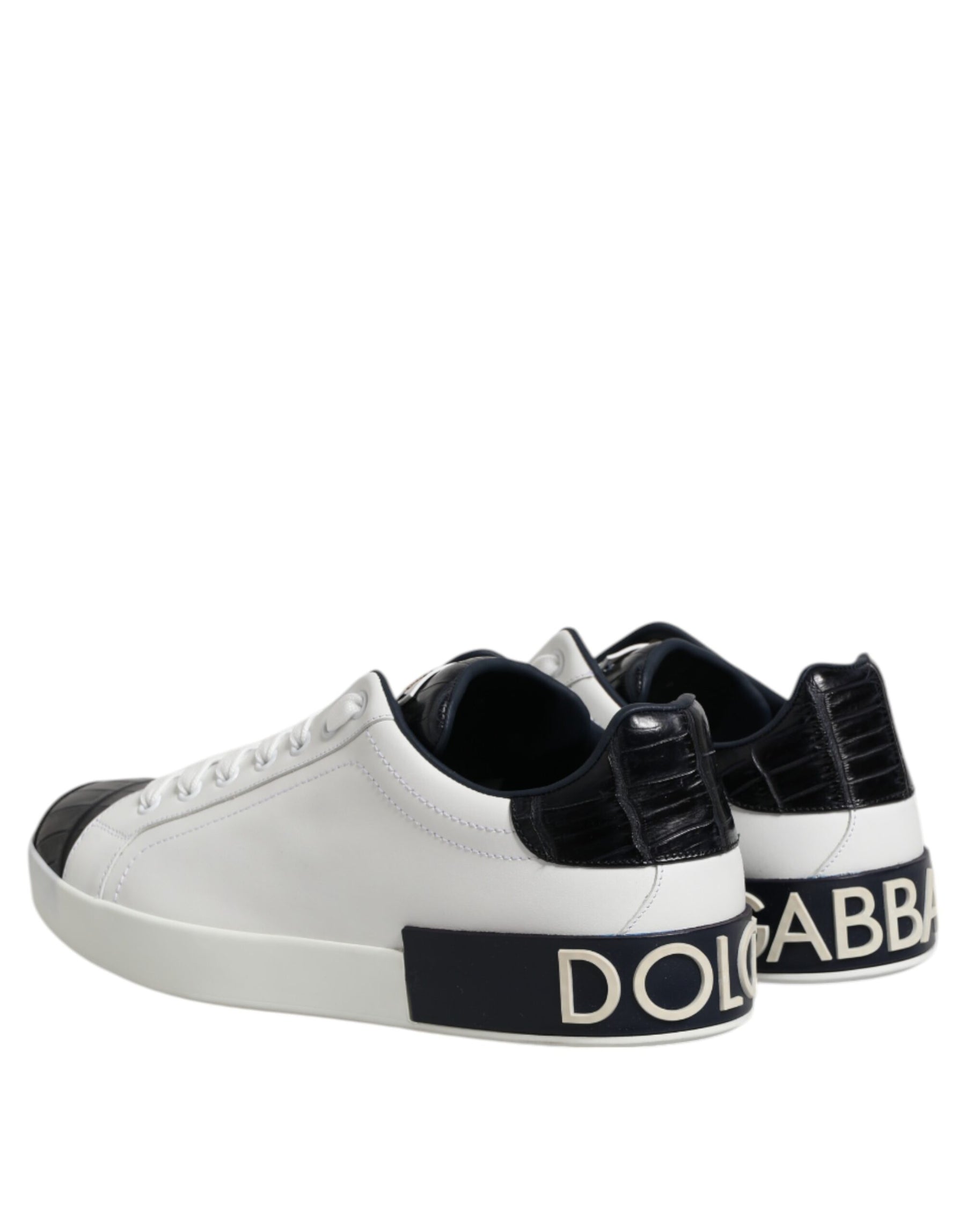 Dolce & Gabbana White Black Leather Portofino Sneaker Shoes | Regal Royce