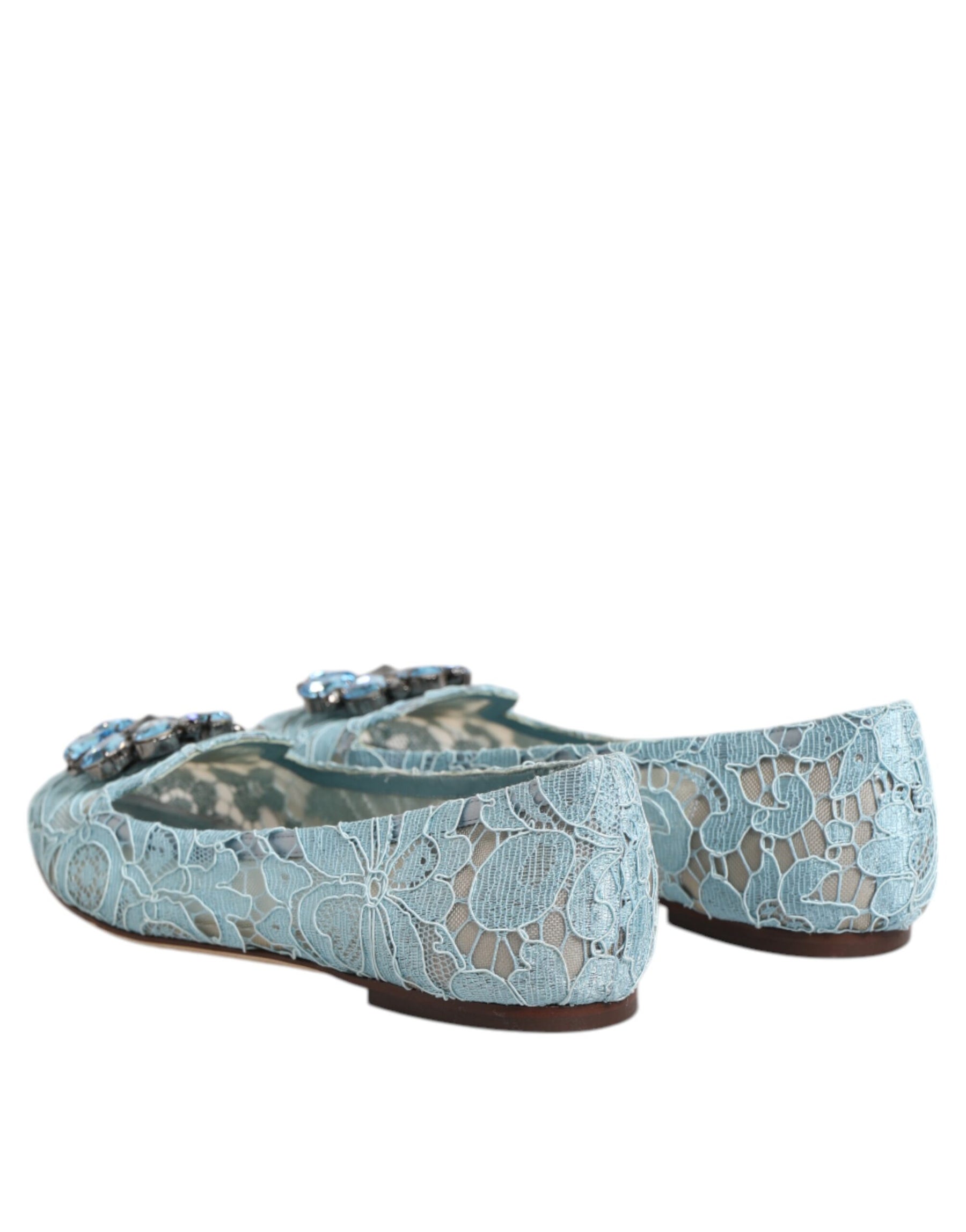 Dolce & Gabbana Blue Lace Crystal Ballet Flats Loafers Shoes | Regal Royce