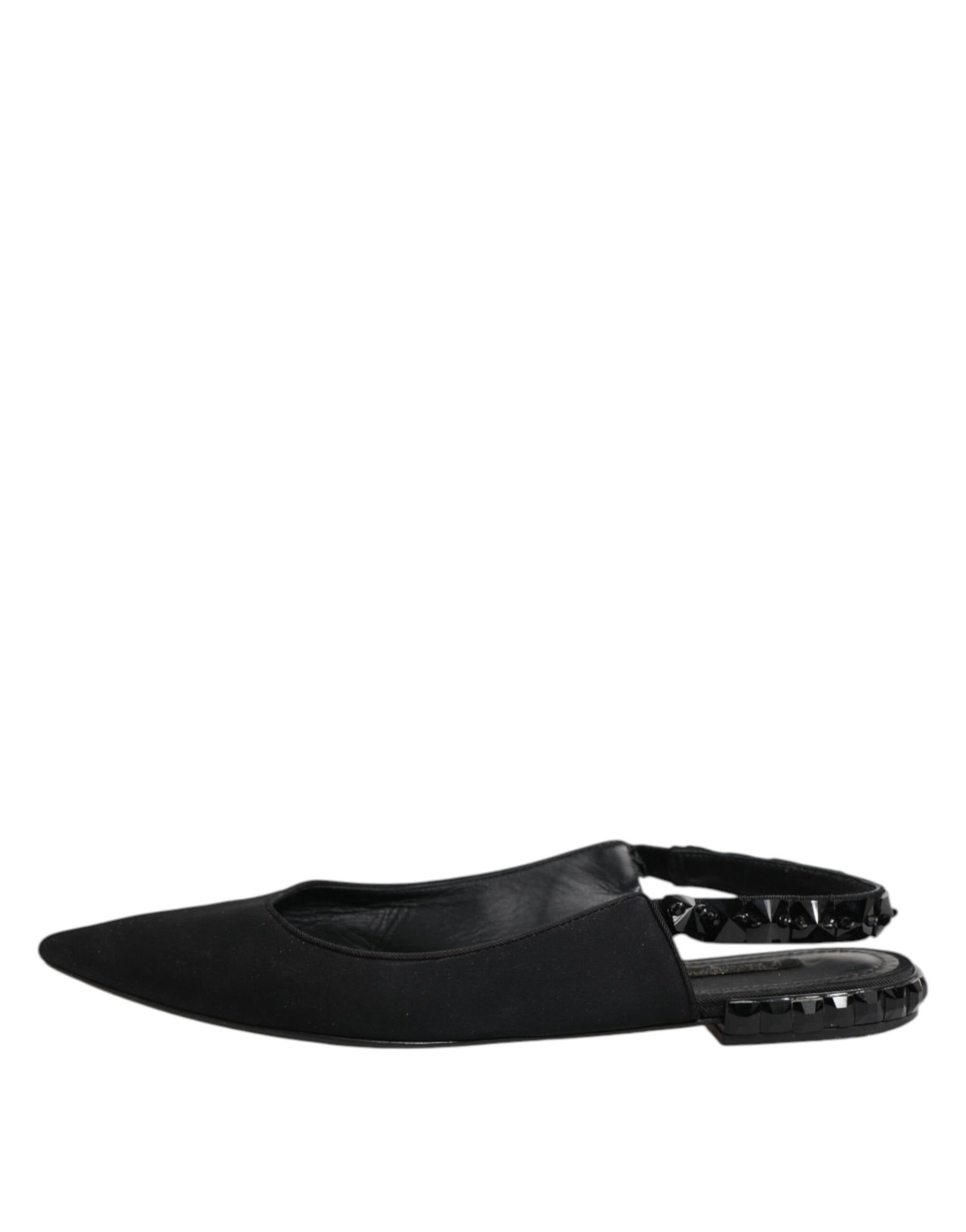 Dolce & Gabbana Black Crystal Charmeuse Slingback Shoes | Regal Royce