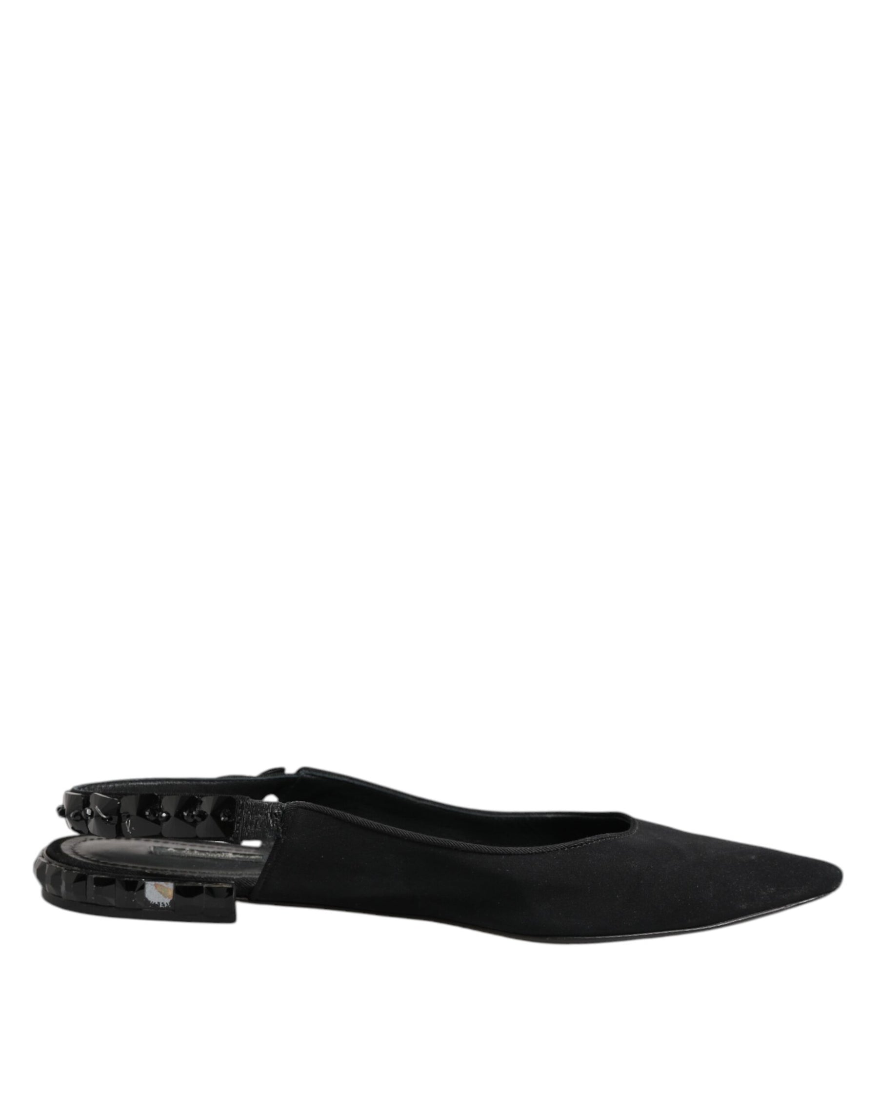 Dolce & Gabbana Black Crystal Charmeuse Slingback Shoes | Regal Royce