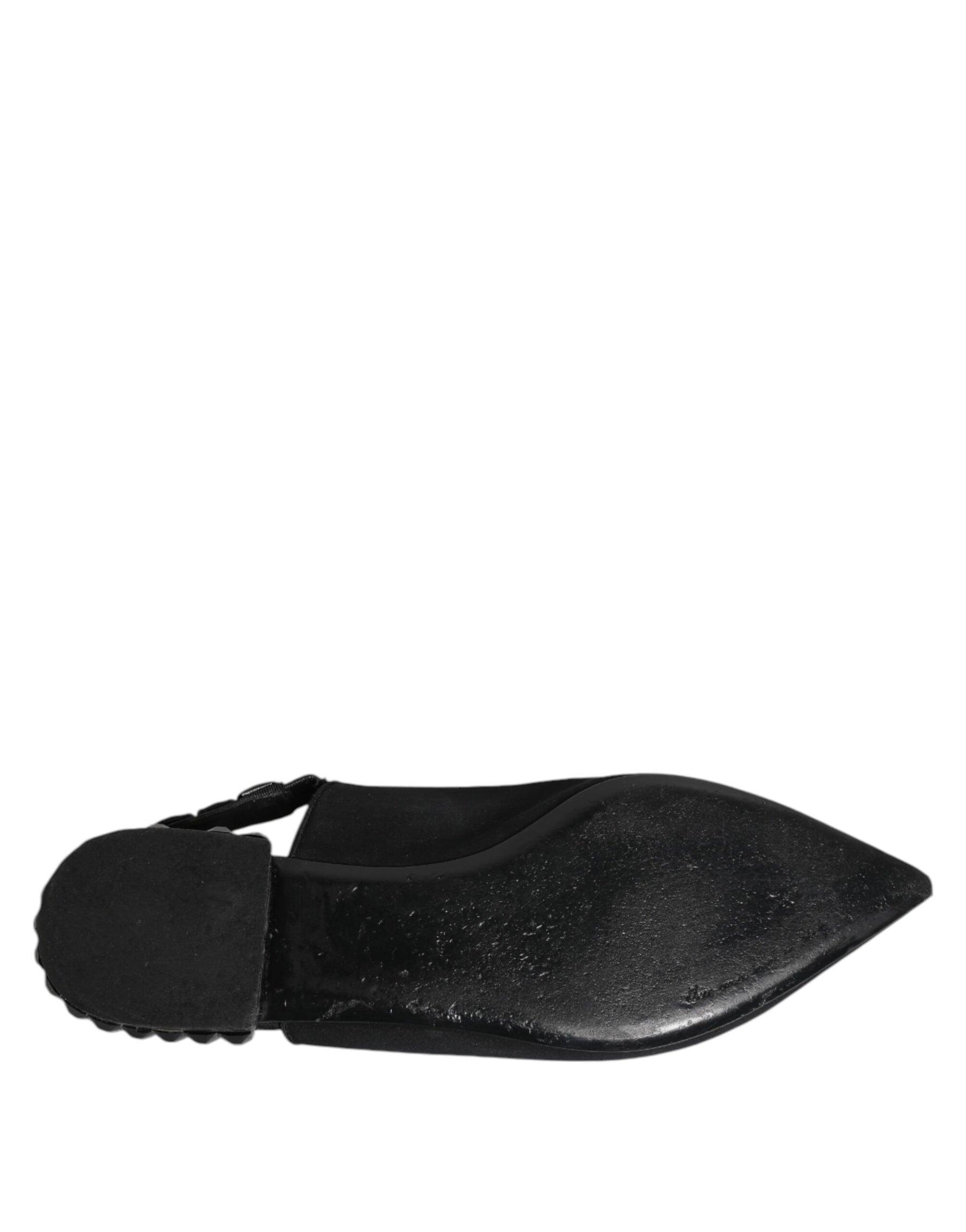 Dolce & Gabbana Black Crystal Charmeuse Slingback Shoes | Regal Royce