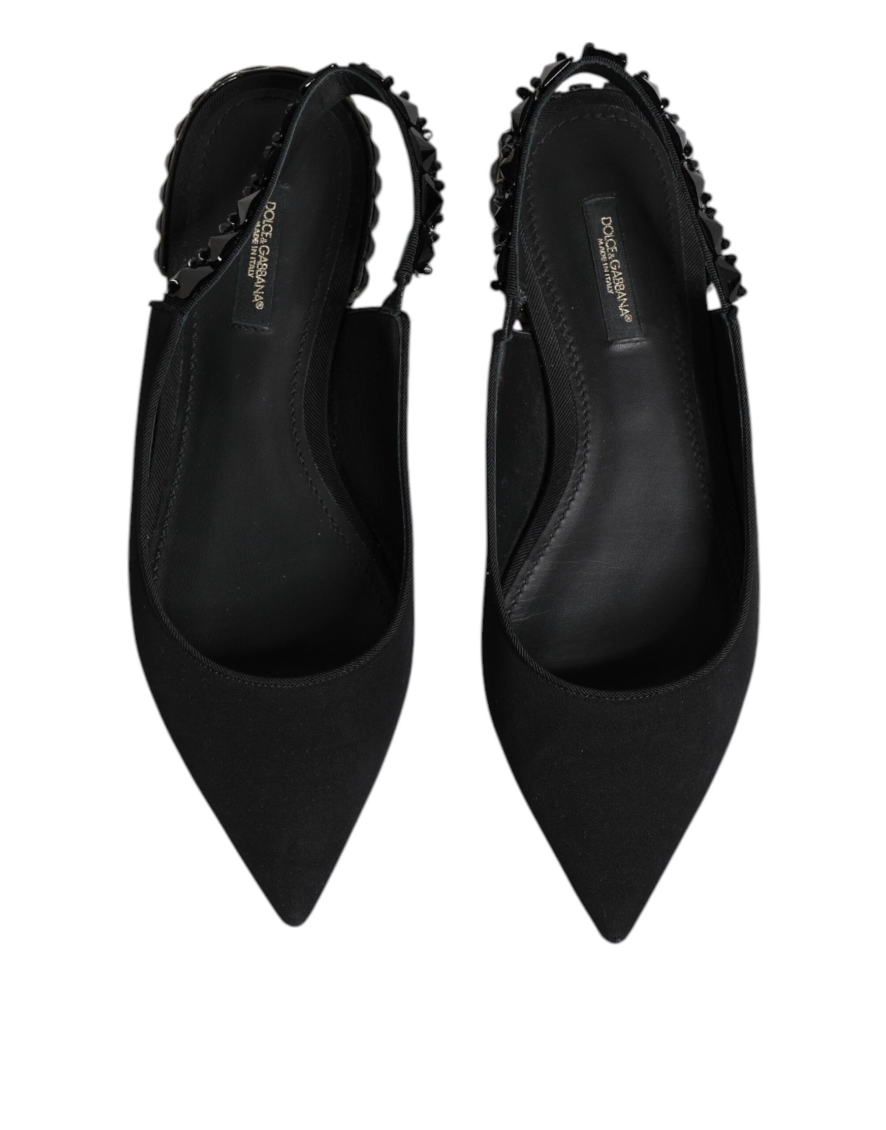 Dolce & Gabbana Black Crystal Charmeuse Slingback Shoes | Regal Royce