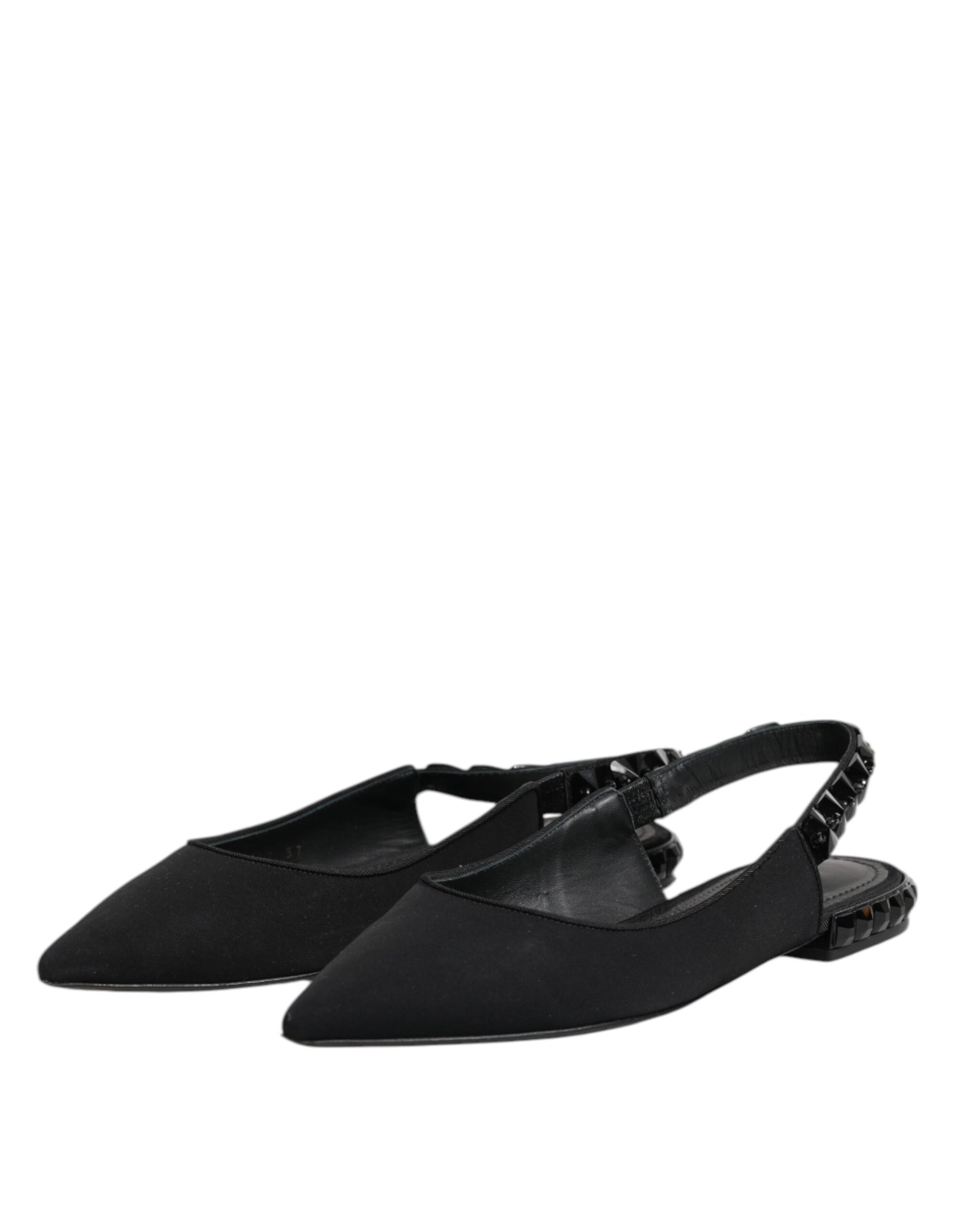 Dolce & Gabbana Black Crystal Charmeuse Slingback Shoes | Regal Royce
