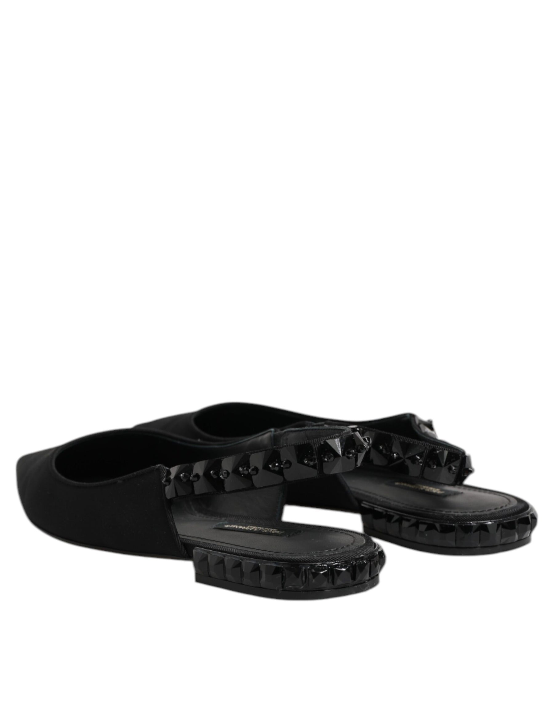 Dolce & Gabbana Black Crystal Charmeuse Slingback Shoes | Regal Royce