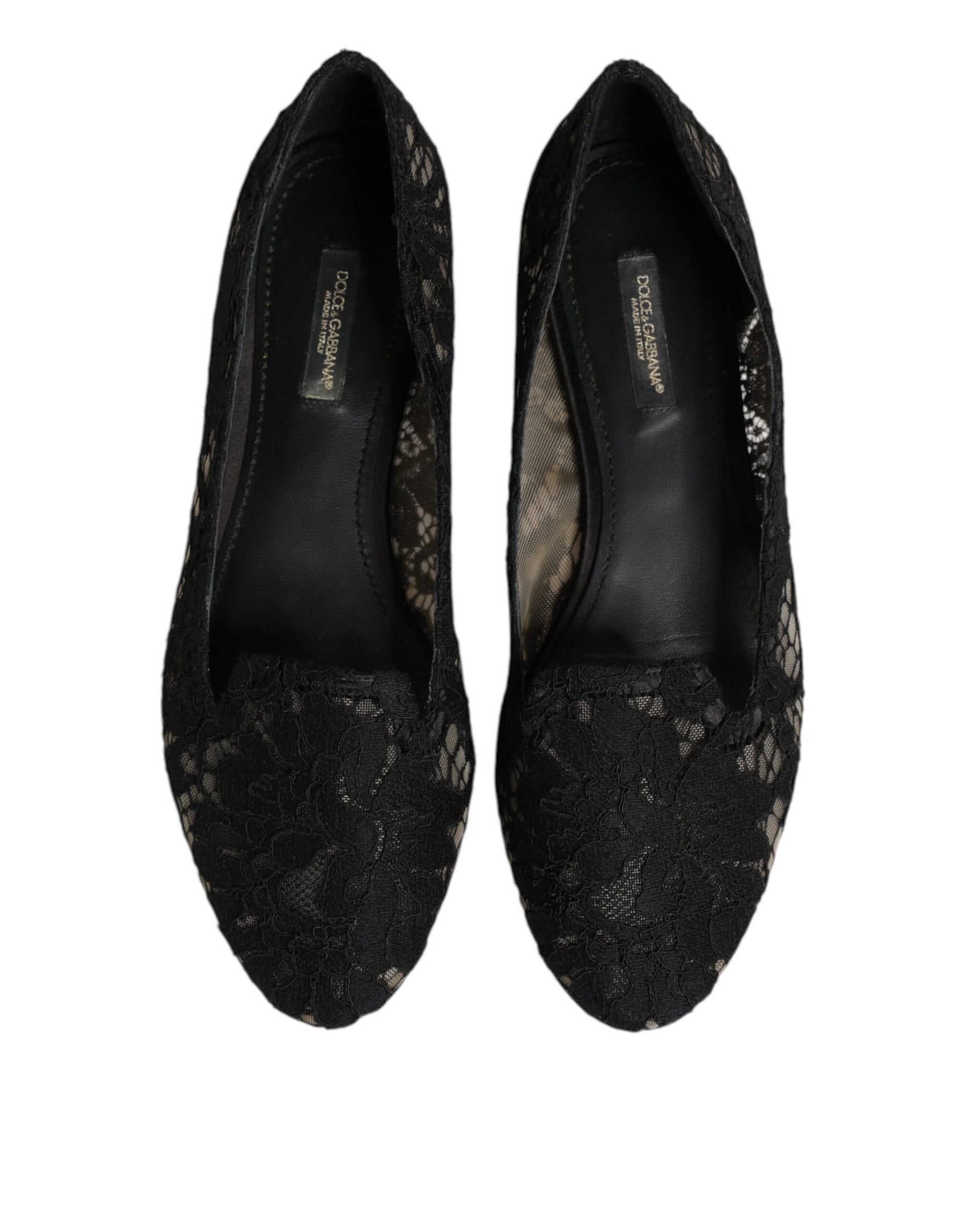Dolce & Gabbana Black Taormina Lace Slip On Flats Shoes | Regal Royce