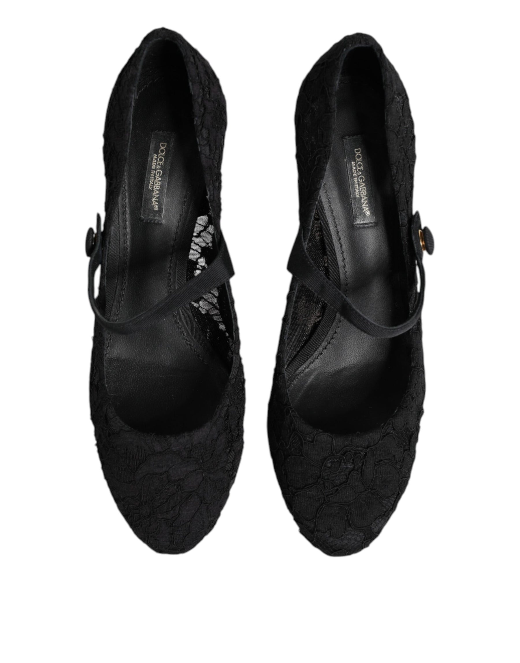 Dolce & Gabbana Black Mary Jane Taormina Lace Pumps Shoes | Regal Royce
