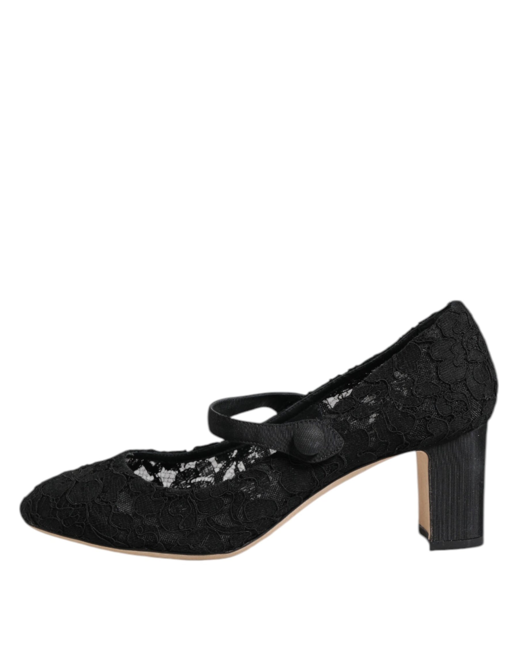 Dolce & Gabbana Black Mary Jane Taormina Lace Pumps Shoes | Regal Royce