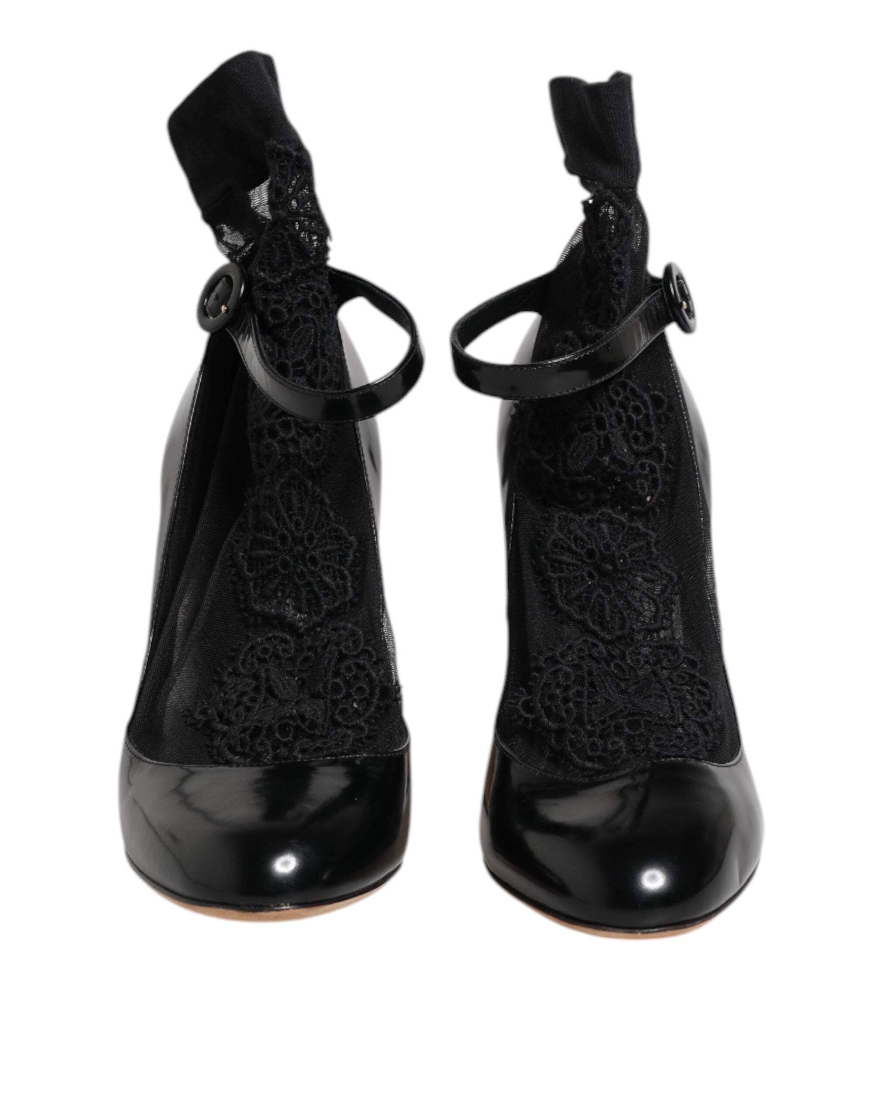 Dolce & Gabbana Black Leather Lace Socks Heels Pumps Shoes | Regal Royce