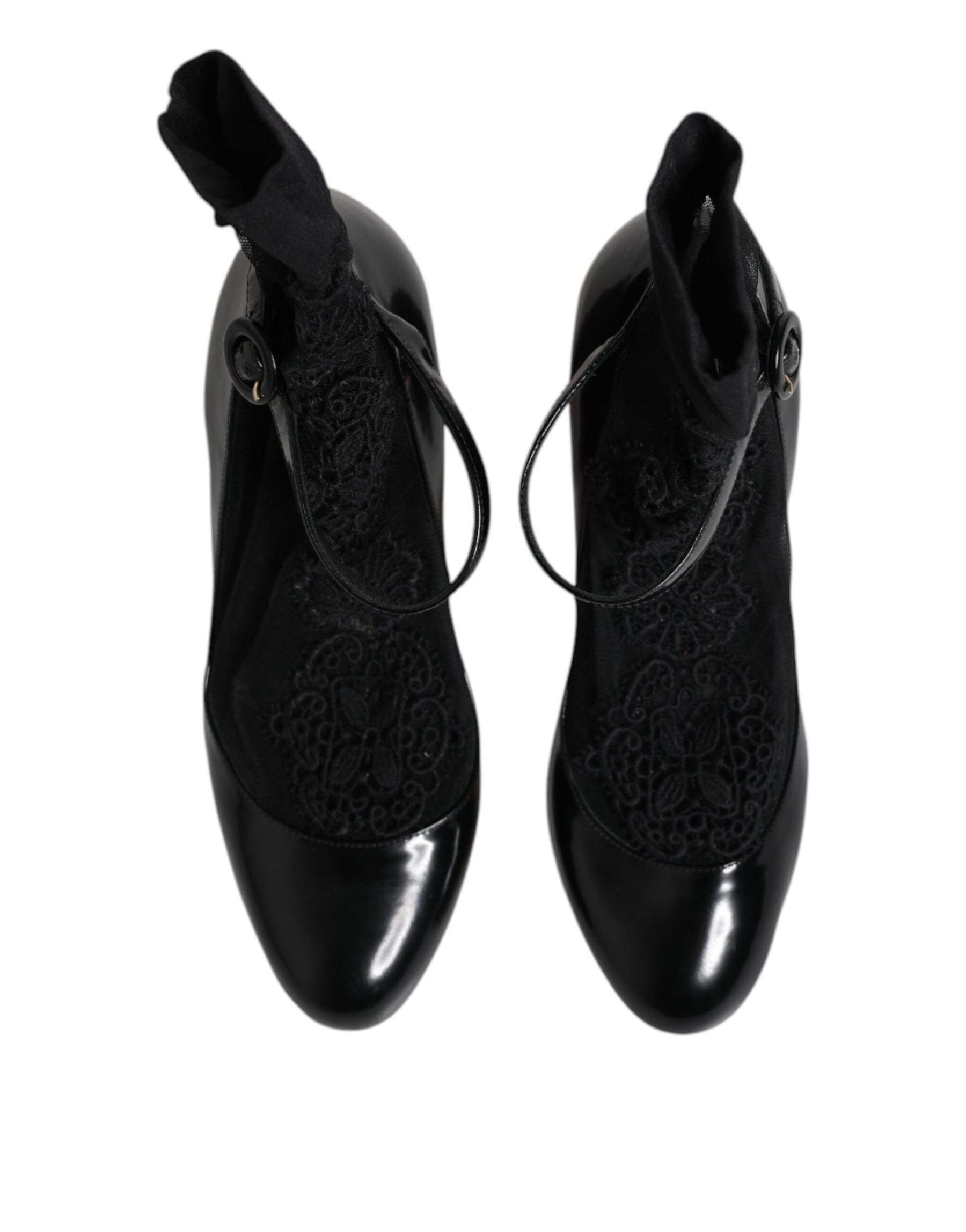 Dolce & Gabbana Black Leather Lace Socks Heels Pumps Shoes | Regal Royce