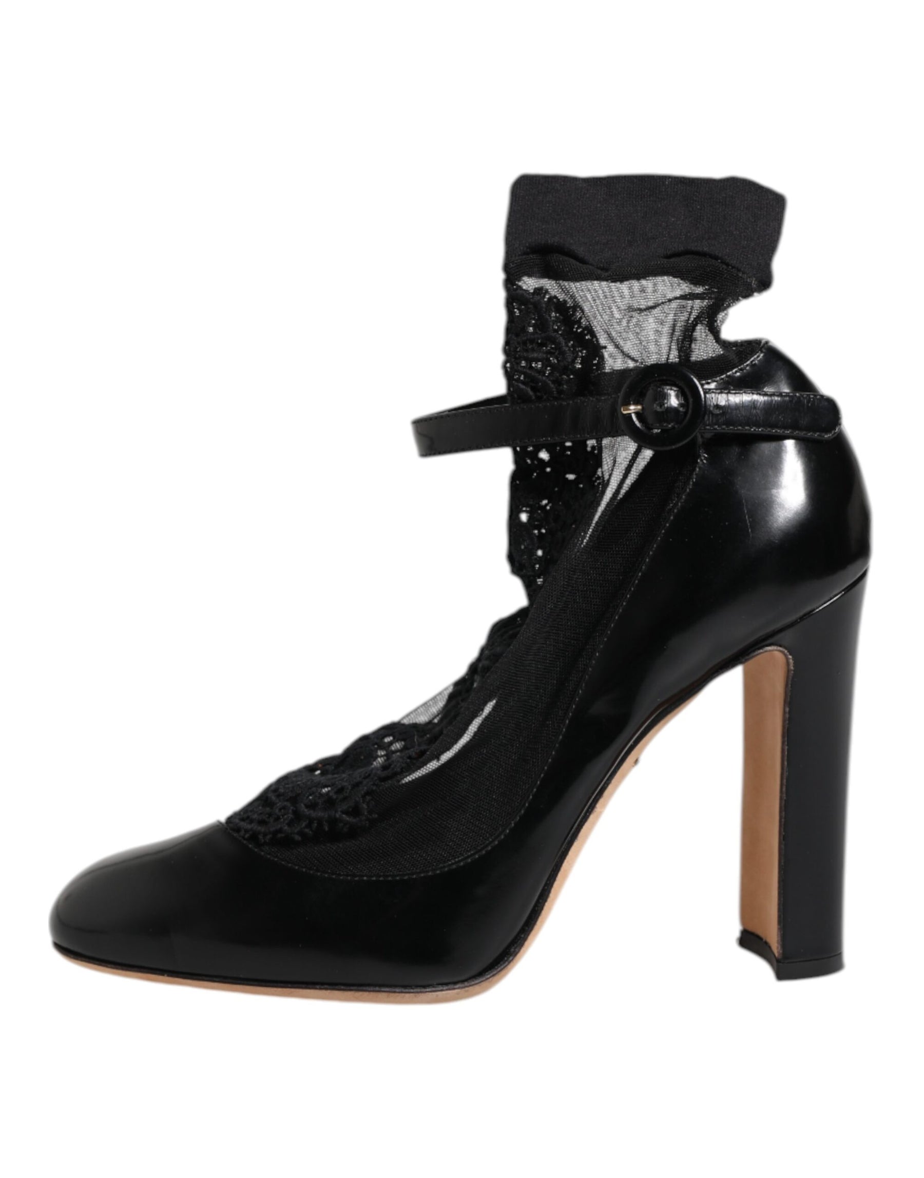 Dolce & Gabbana Black Leather Lace Socks Heels Pumps Shoes | Regal Royce