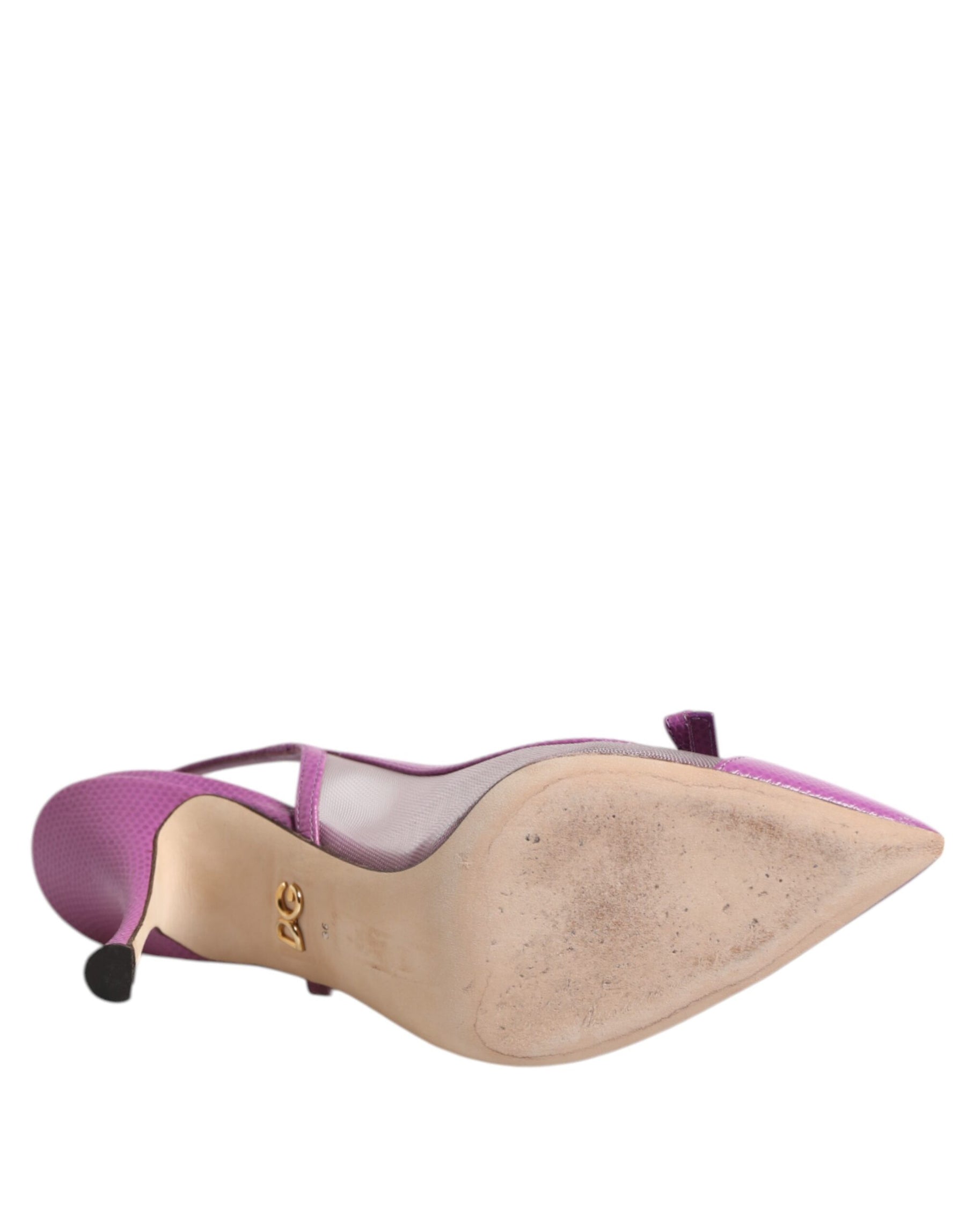 Dolce & Gabbana Purple Leather Mesh High Heels Slingback Shoes | Regal Royce