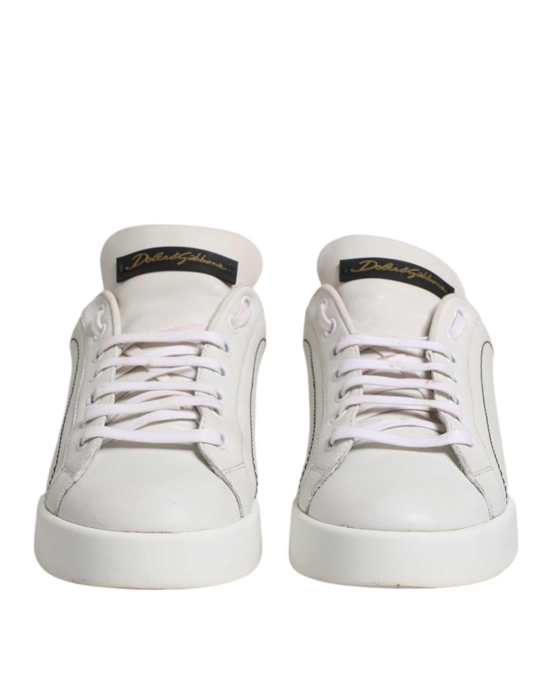 Dolce & Gabbana White Gold Leather Low Top Sneakers Shoes | Regal Royce