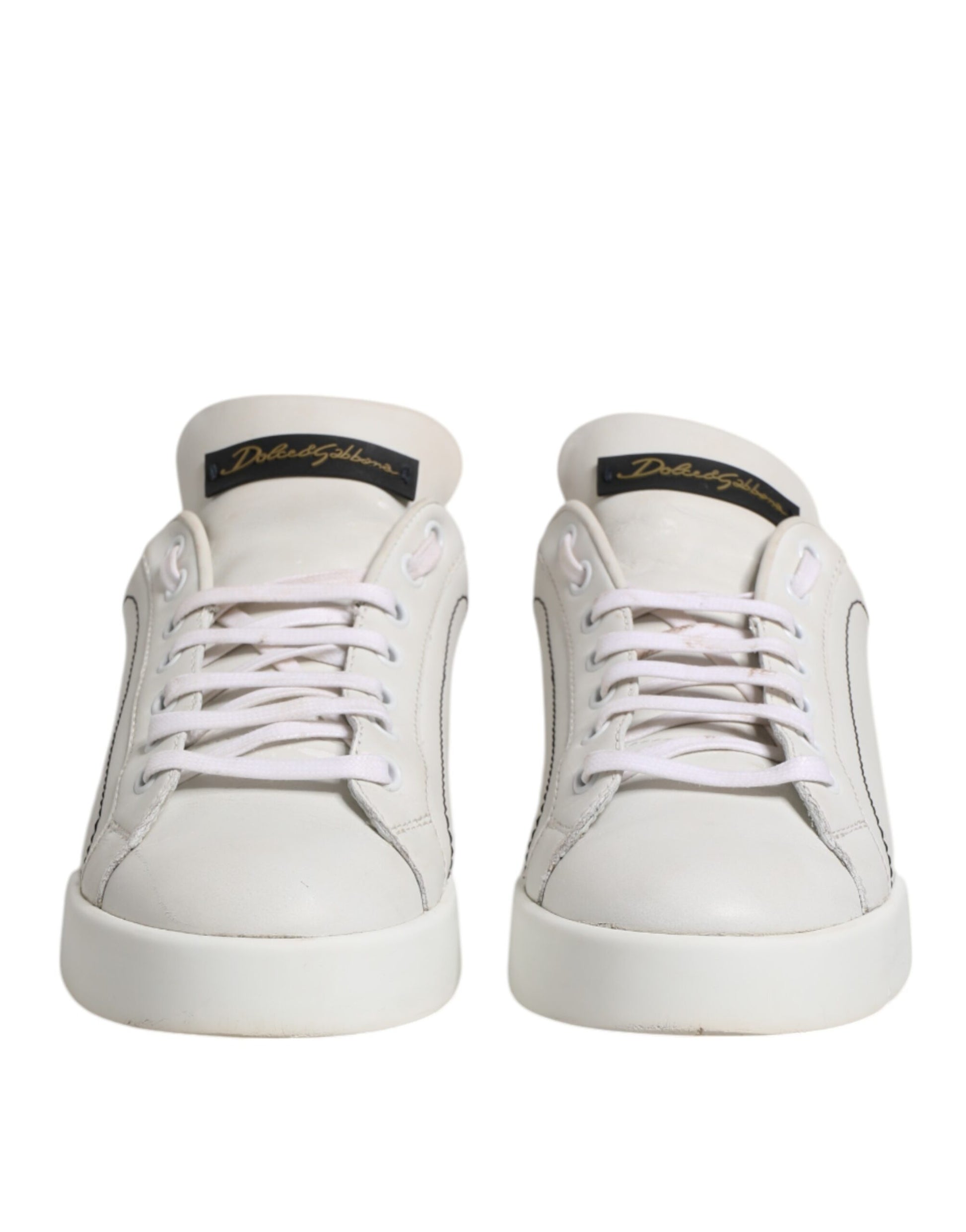 Dolce & Gabbana White Gold Leather Low Top Sneakers Shoes