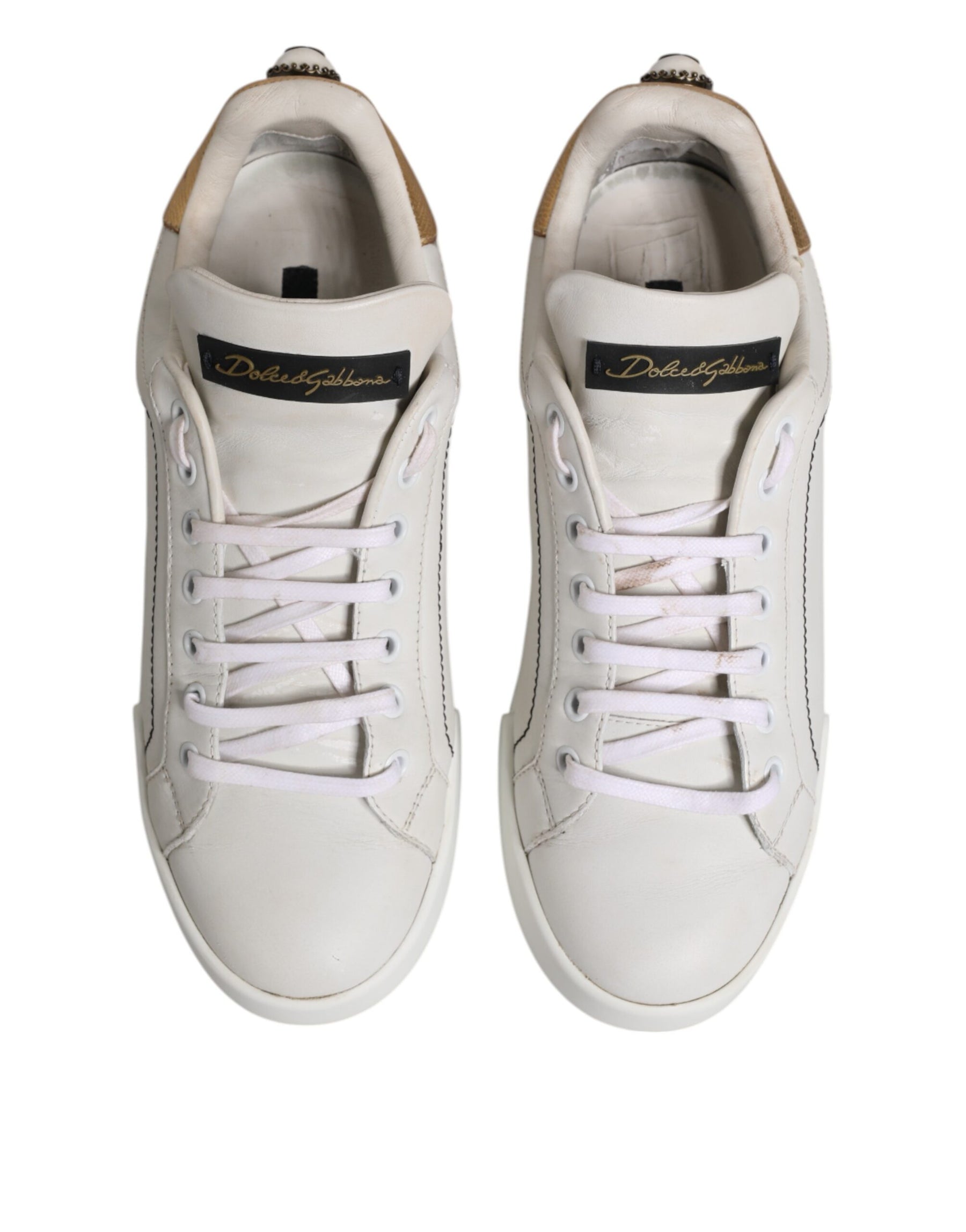 Dolce & Gabbana White Gold Leather Low Top Sneakers Shoes | Regal Royce