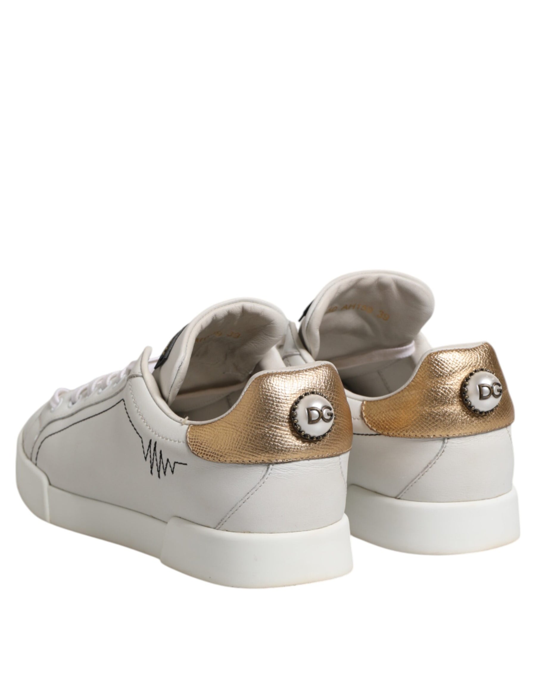 Dolce & Gabbana White Gold Leather Low Top Sneakers Shoes | Regal Royce